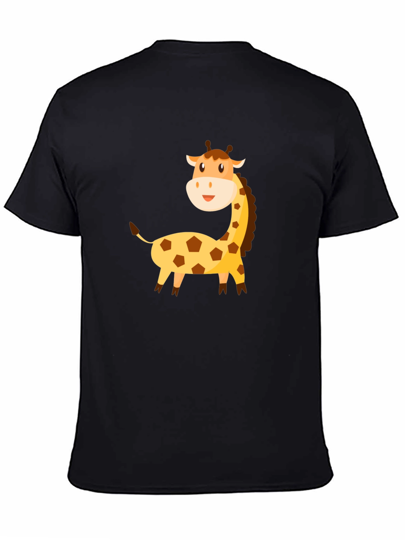 Cartoon Giraffe Graphic Tee - Black Cotton T-Shirt