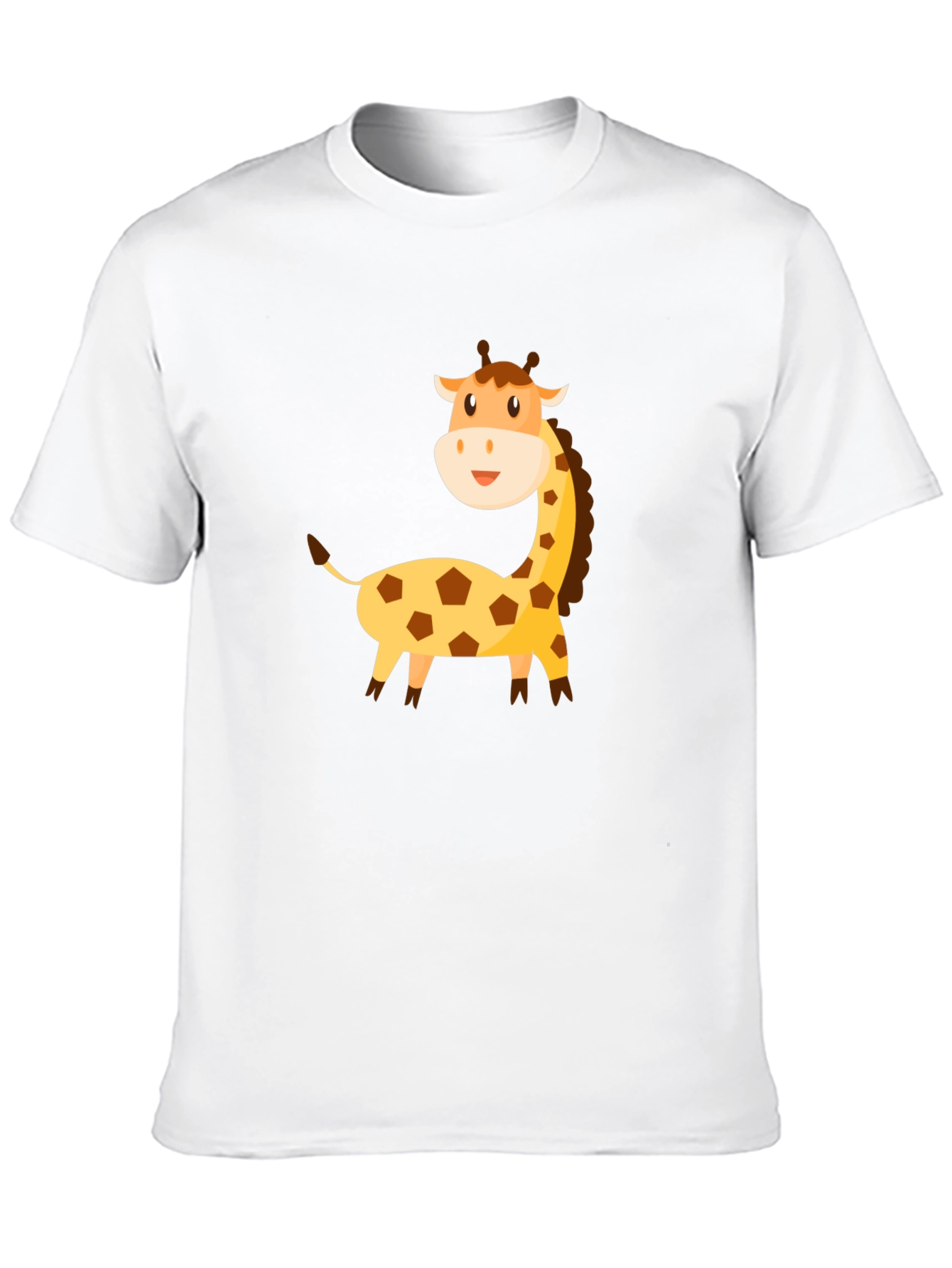 Cartoon Giraffe Graphic Tee - Black Cotton T-Shirt
