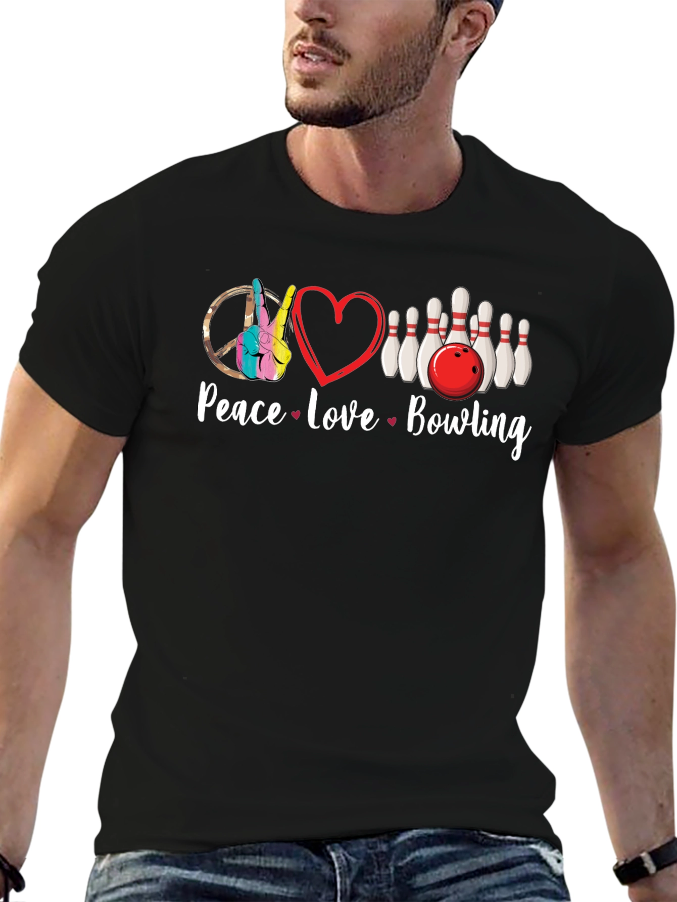 Peace Love Bowling Graphic T-Shirt