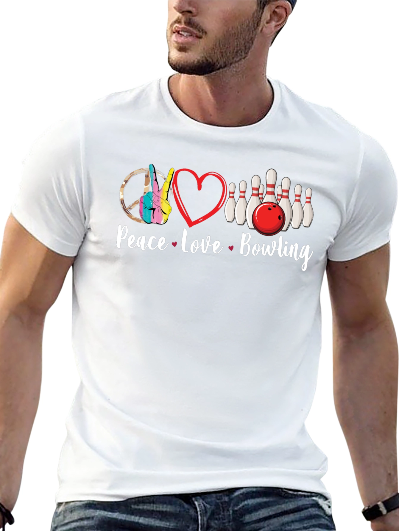 Peace Love Bowling Graphic T-Shirt