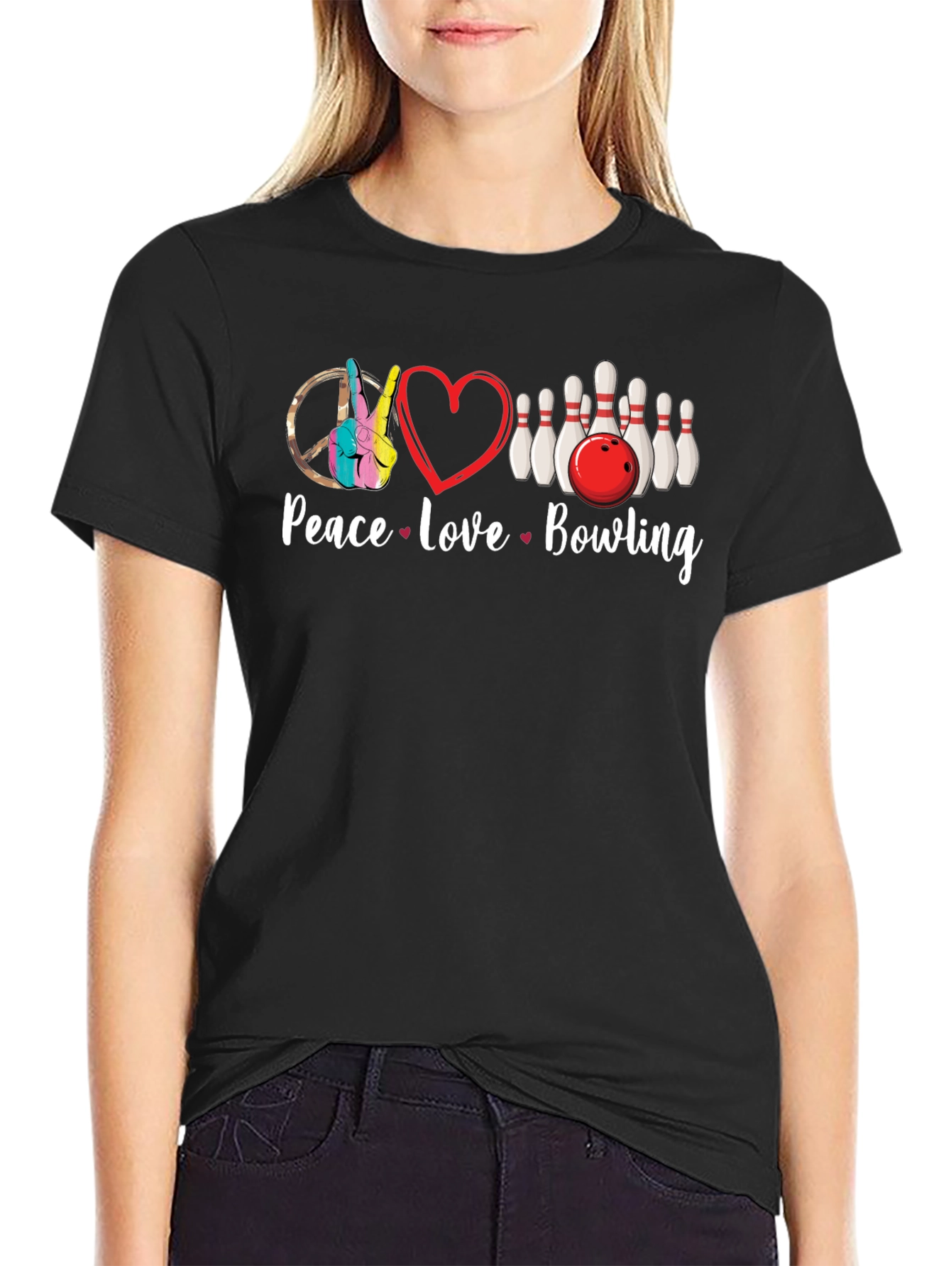 Peace Love Bowling Graphic T-Shirt