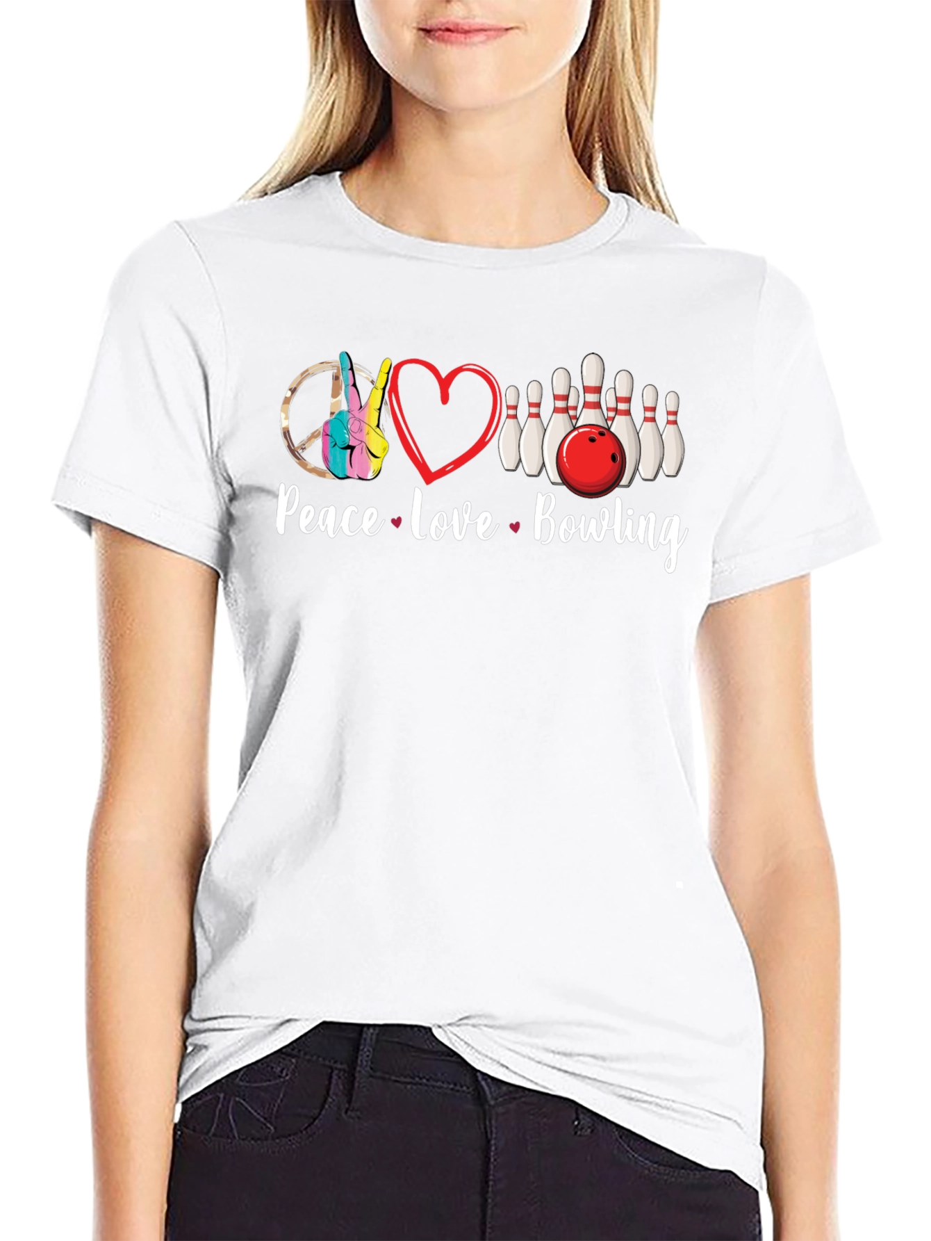 Peace Love Bowling Graphic T-Shirt