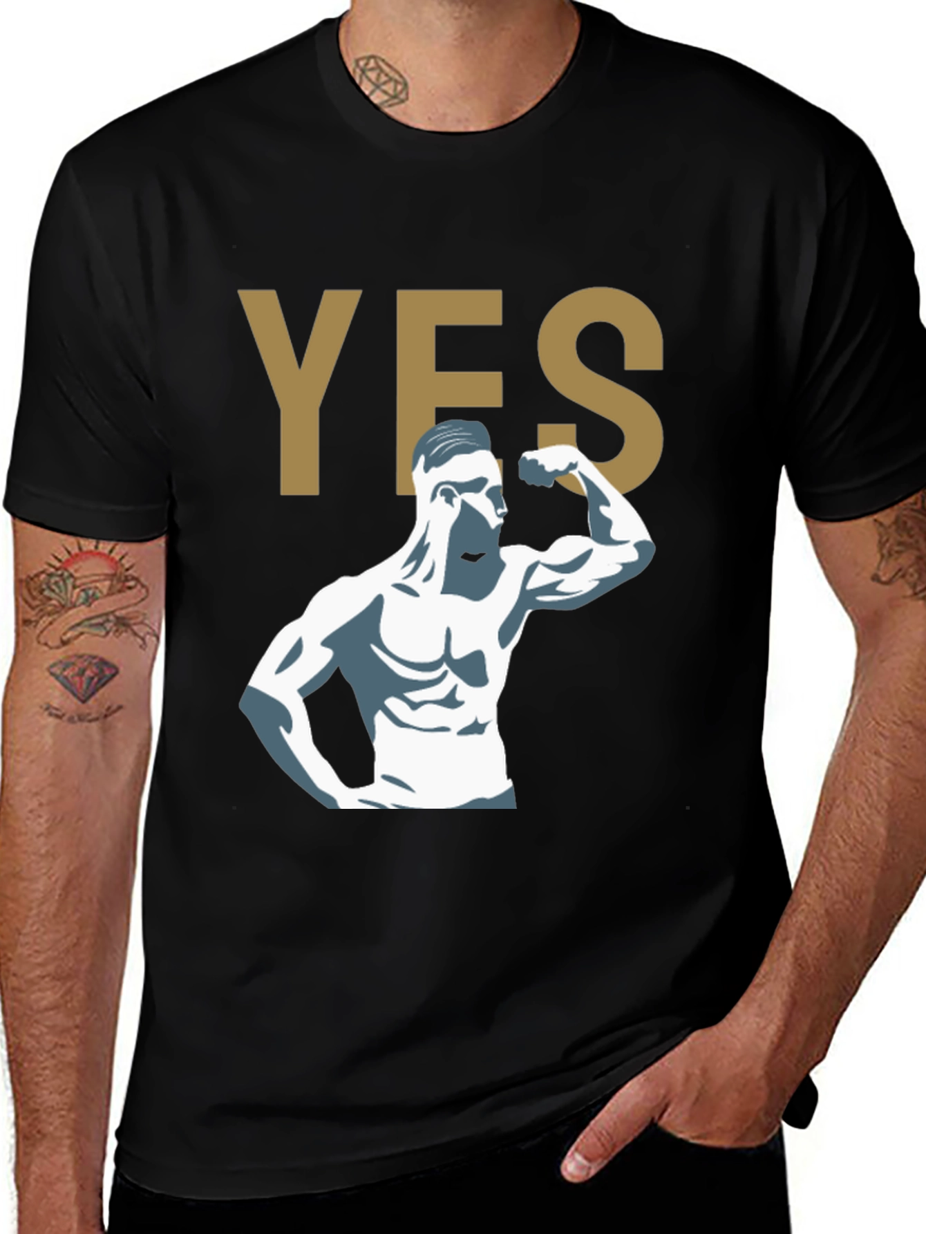 YES! Bodybuilder Graphic Print T-Shirt