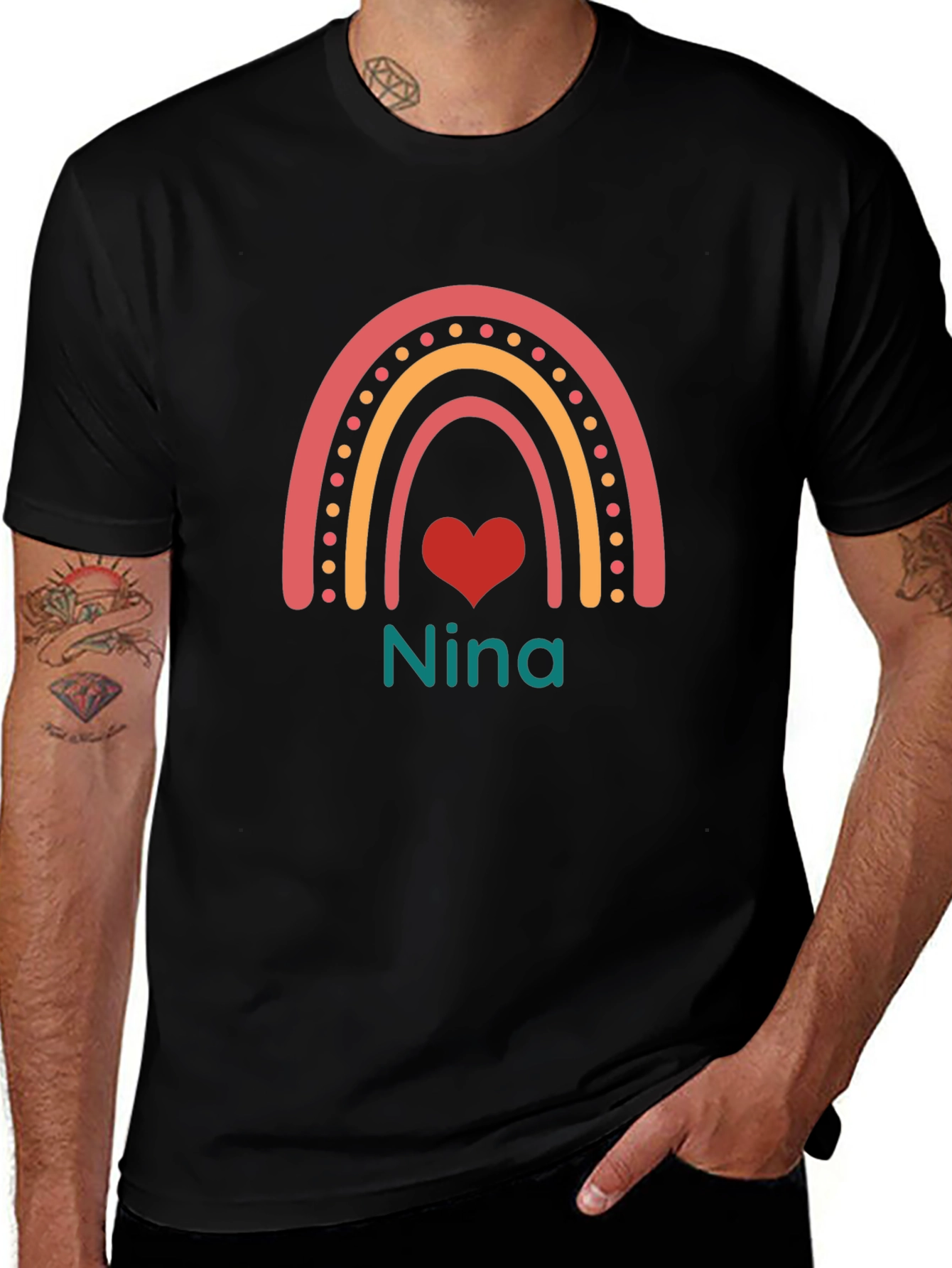 Personalized Nina Rainbow Heart T-Shirt