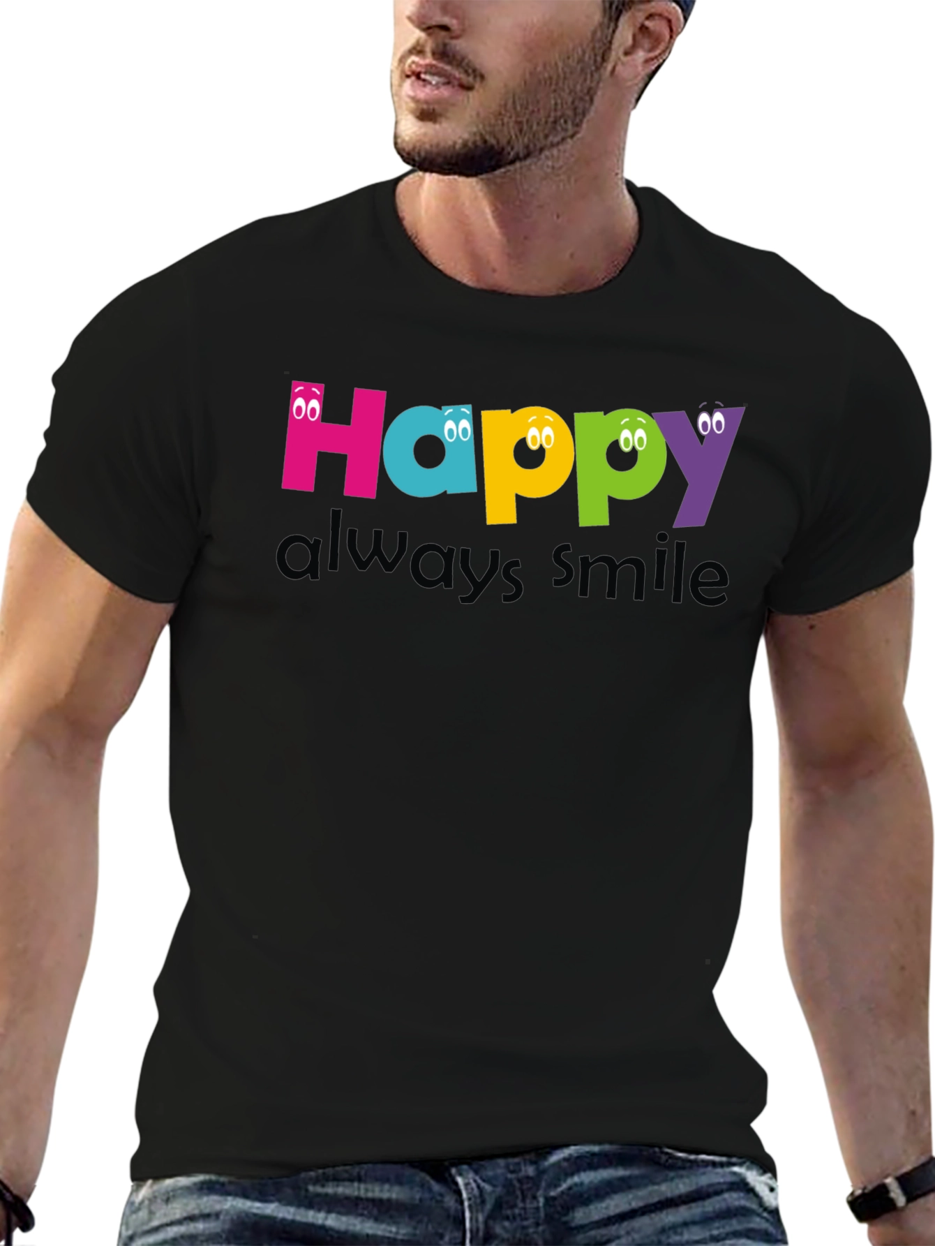 Happy Always Smile Graphic Tee - Black Unisex T-Shirt