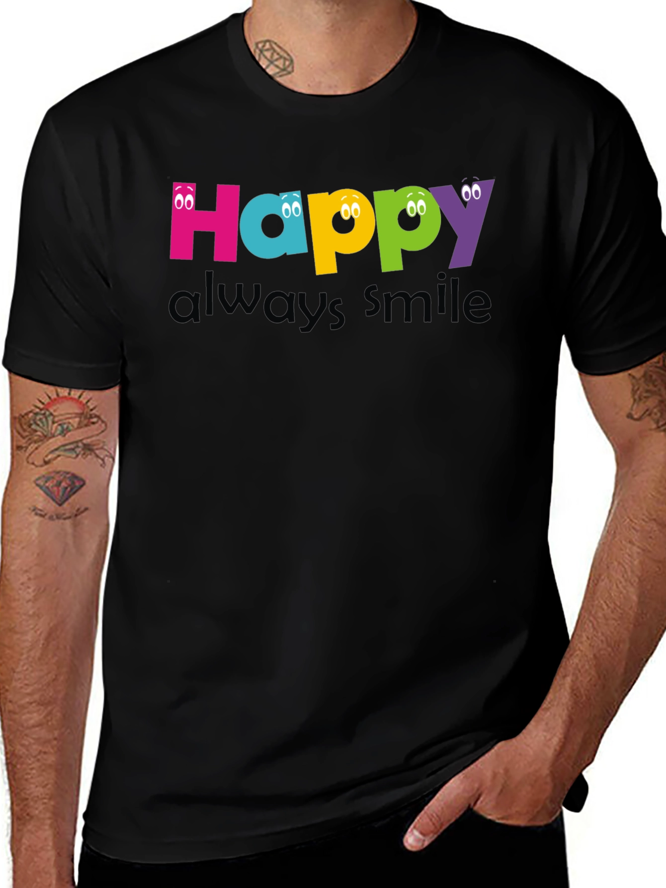 Happy Always Smile Graphic Tee - Black Unisex T-Shirt