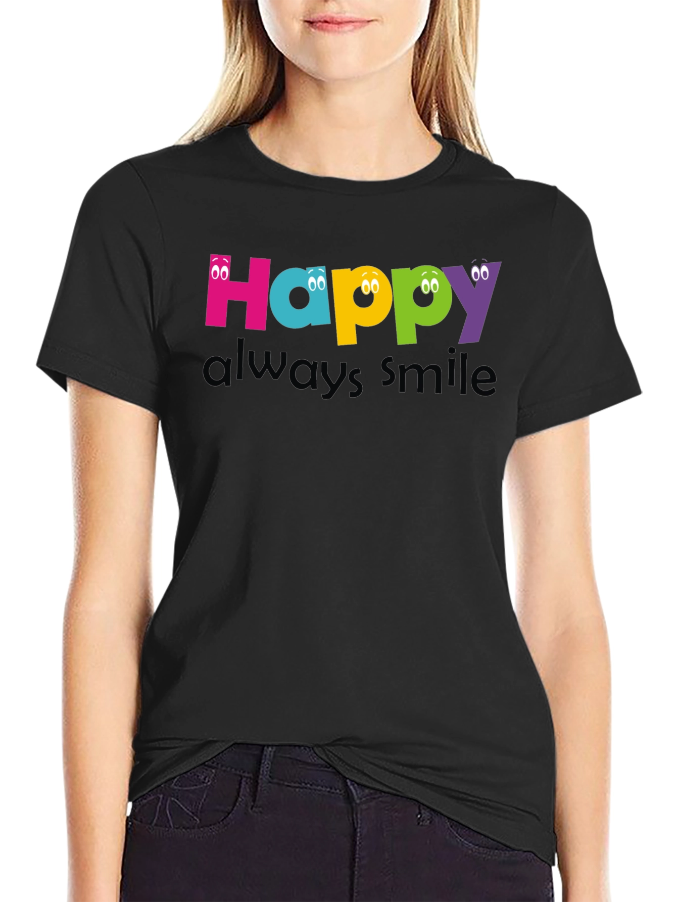 Happy Always Smile Graphic Tee - Black Unisex T-Shirt