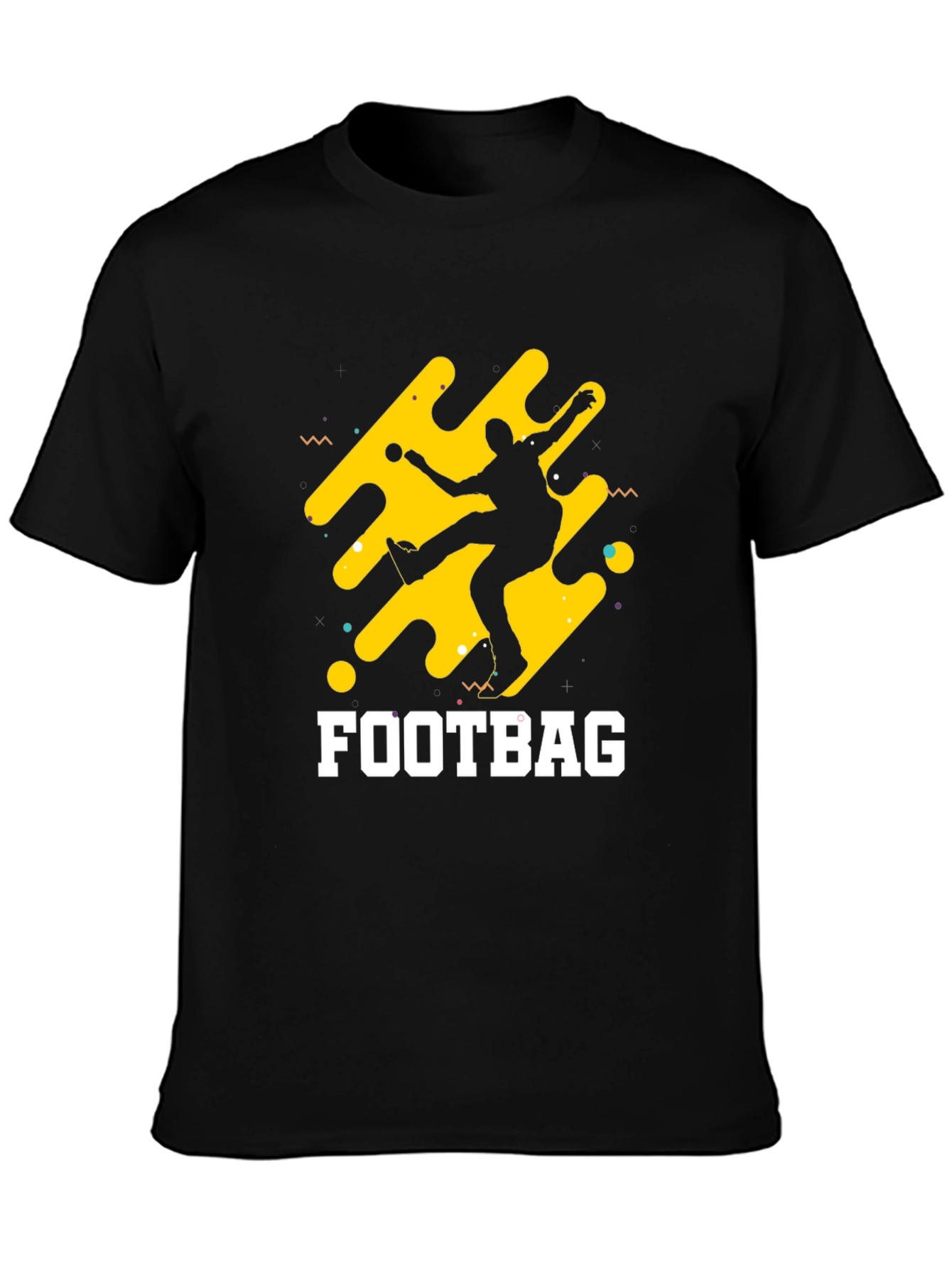 Black T-Shirt with Footbag Graphic Design