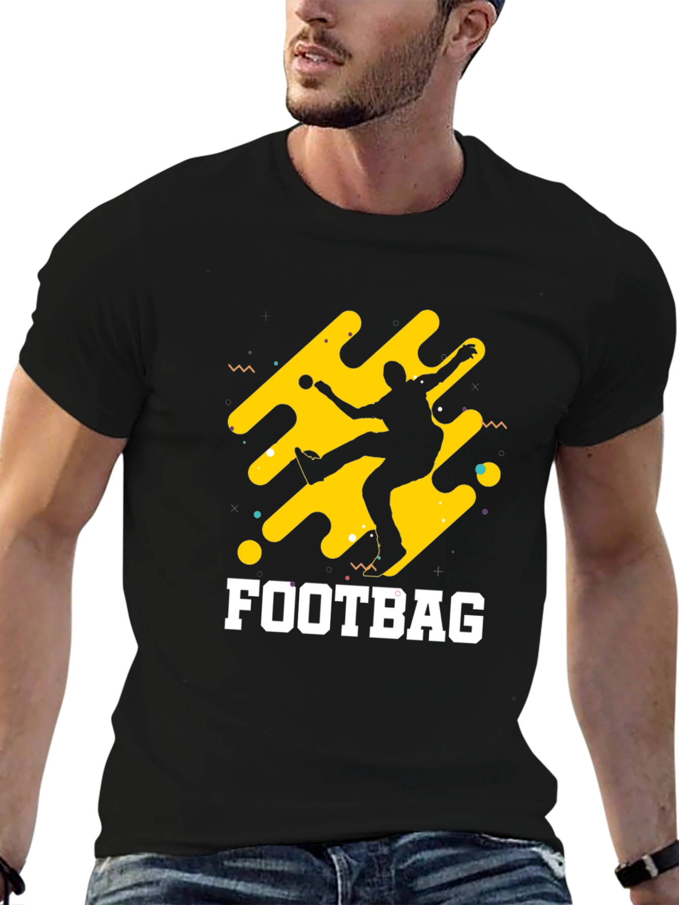 Black T-Shirt with Footbag Graphic Design