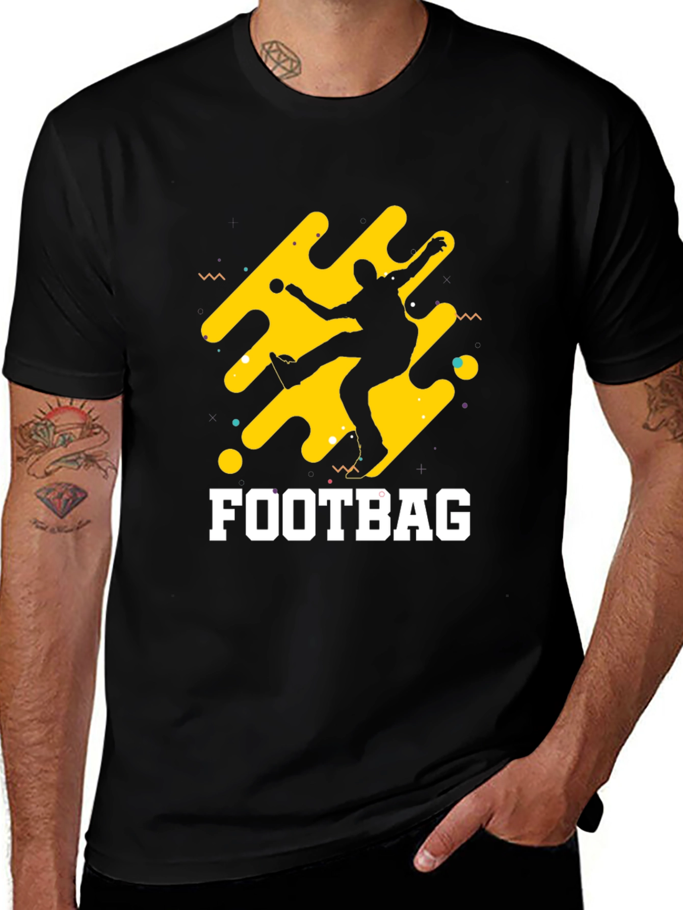 Black T-Shirt with Footbag Graphic Design