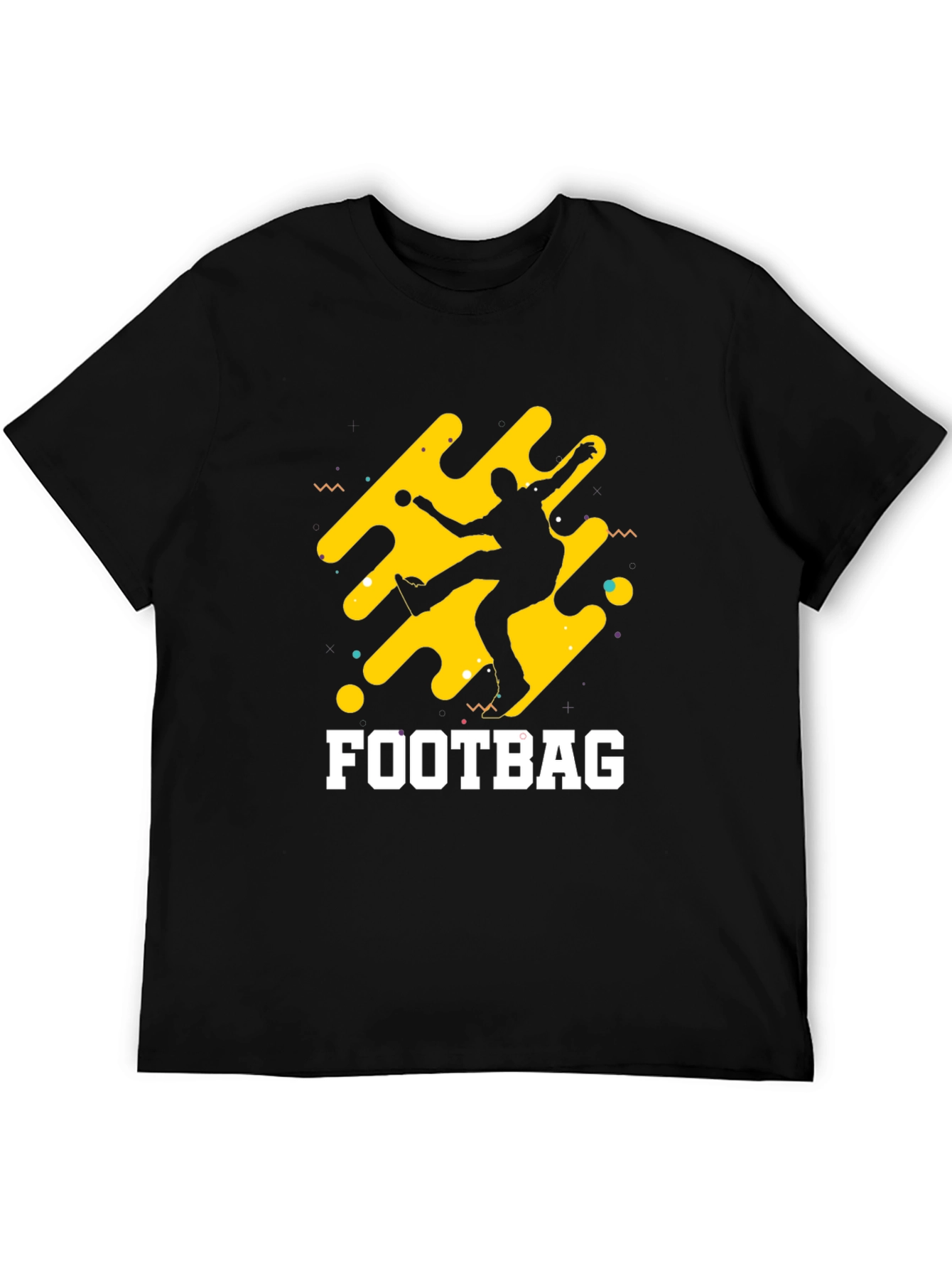 Black T-Shirt with Footbag Graphic Design