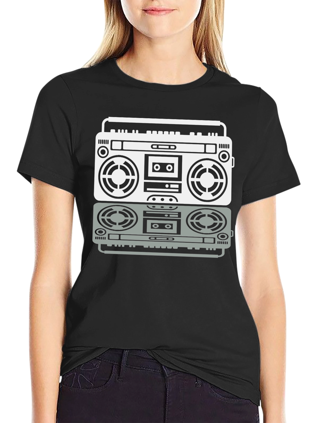 Retro Boombox Graphic Tee - Black