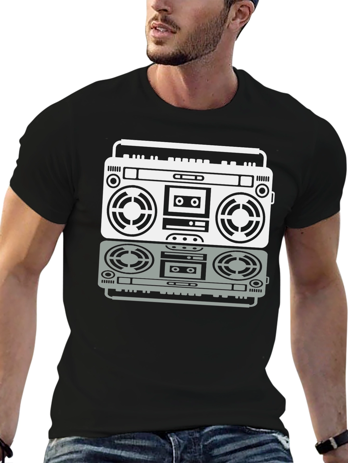 Retro Boombox Graphic Tee - Black