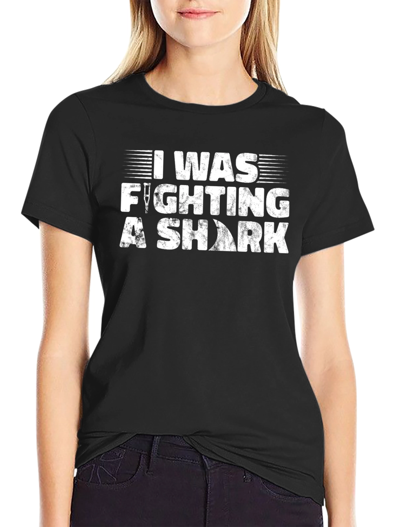 I Was Fighting a Shark Black T-Shirt
