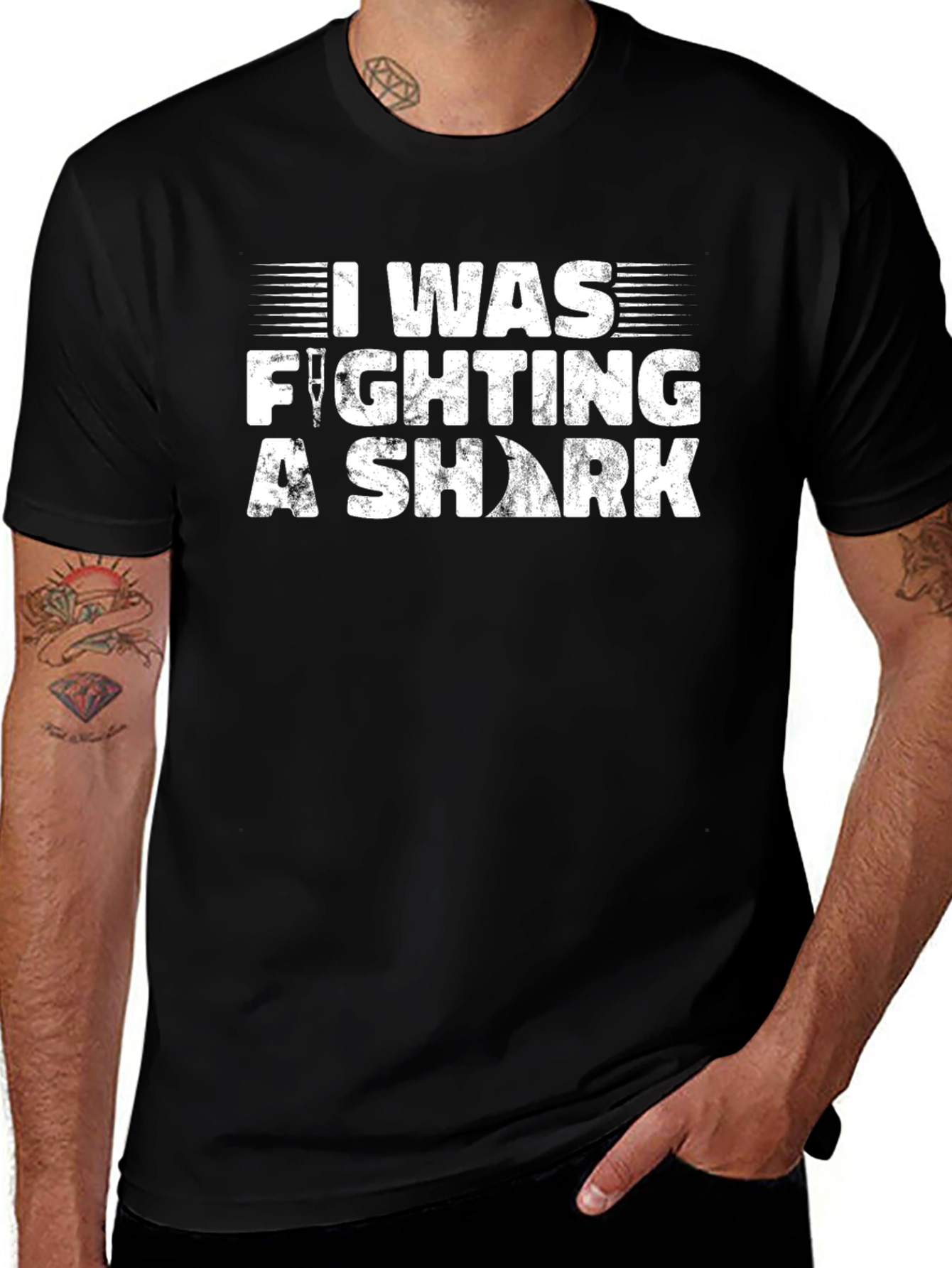 I Was Fighting a Shark Black T-Shirt