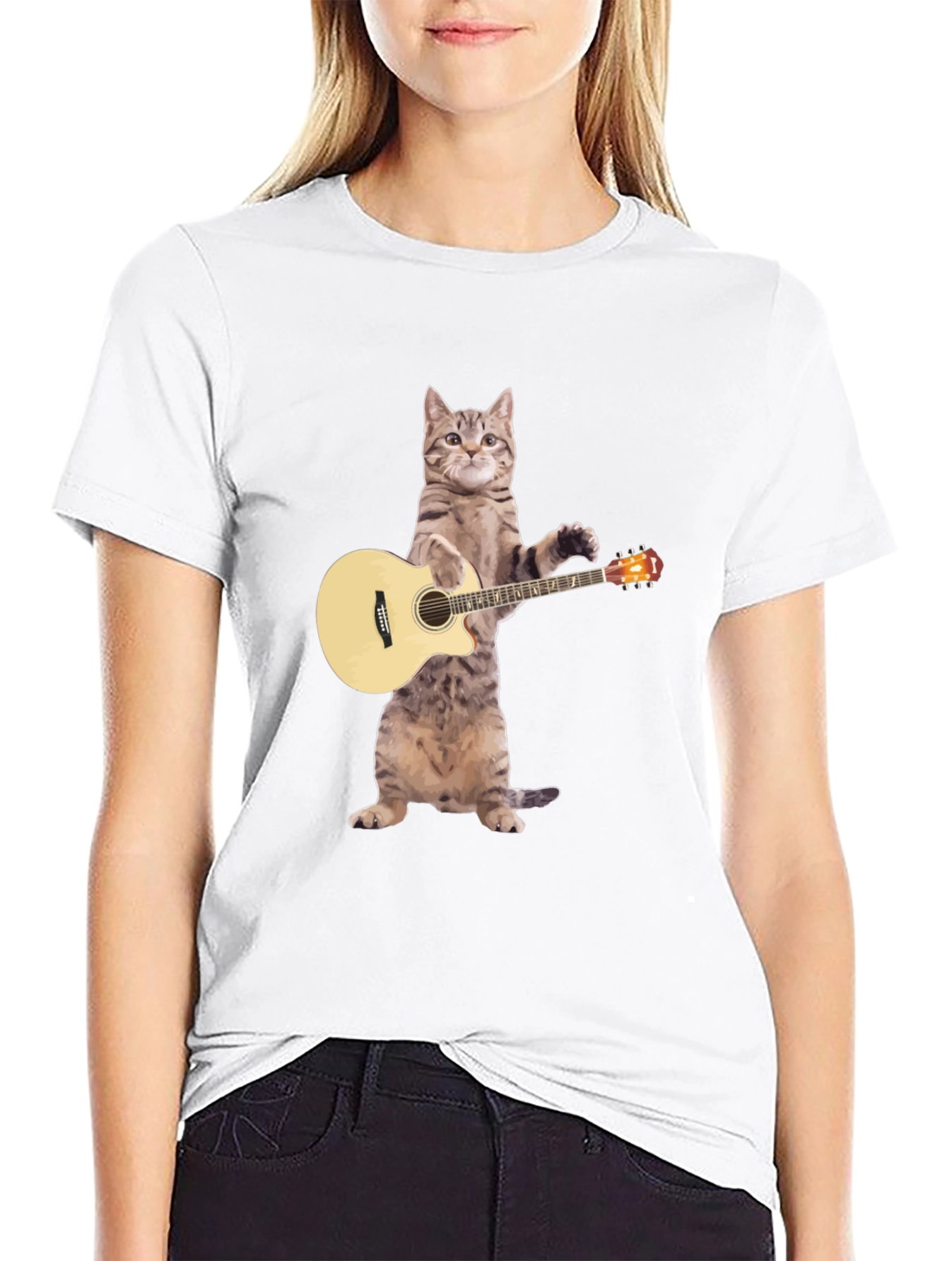 Cat Playing Guitar Graphic T-Shirt