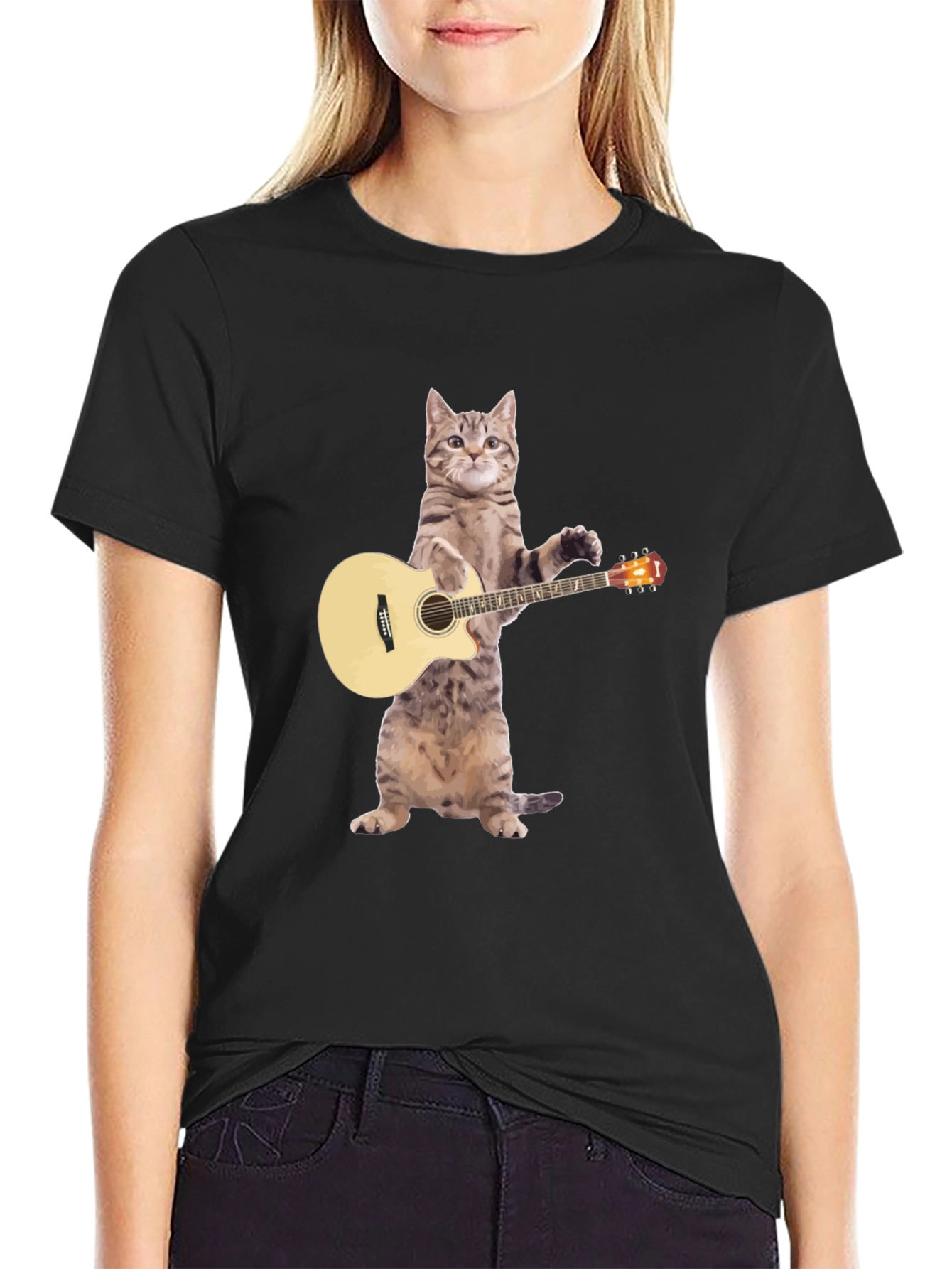 Cat Playing Guitar Graphic T-Shirt