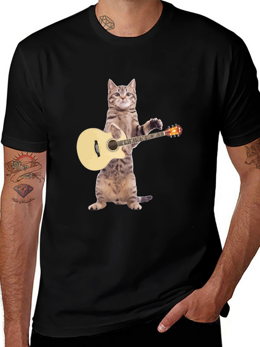 Cat Playing Guitar Graphic T-Shirt