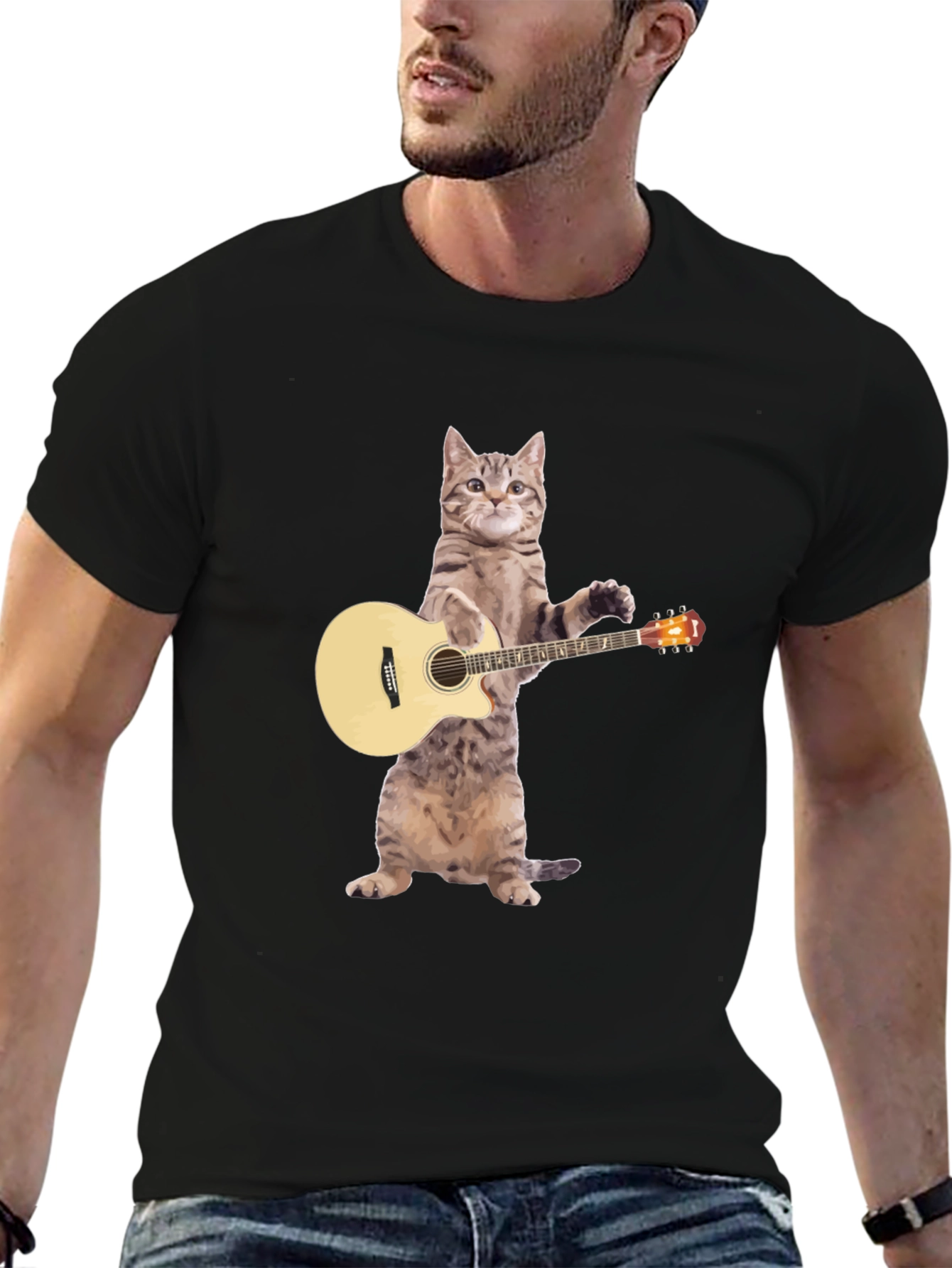 Cat Playing Guitar Graphic T-Shirt