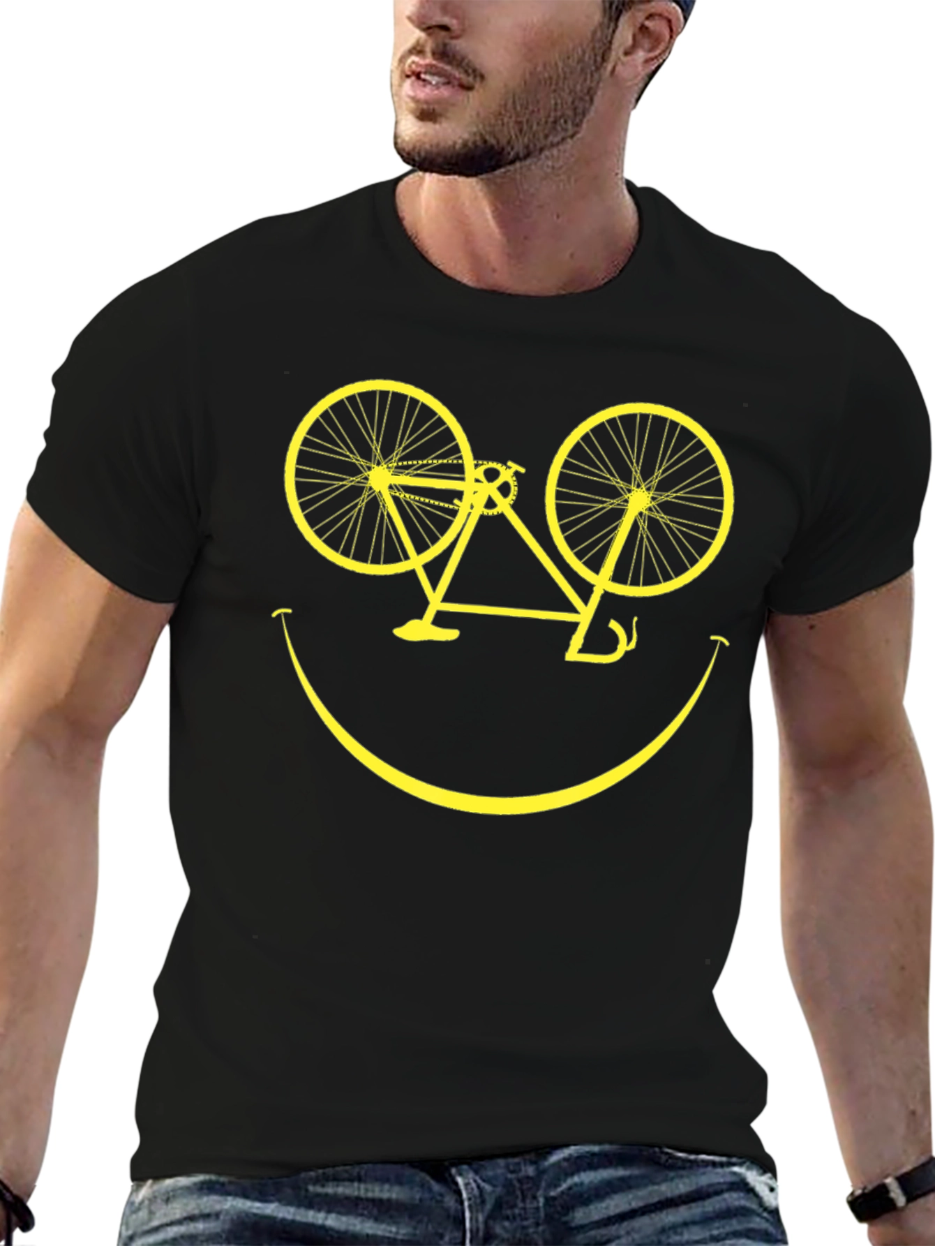 Smiley Face Bicycle Graphic T-Shirt