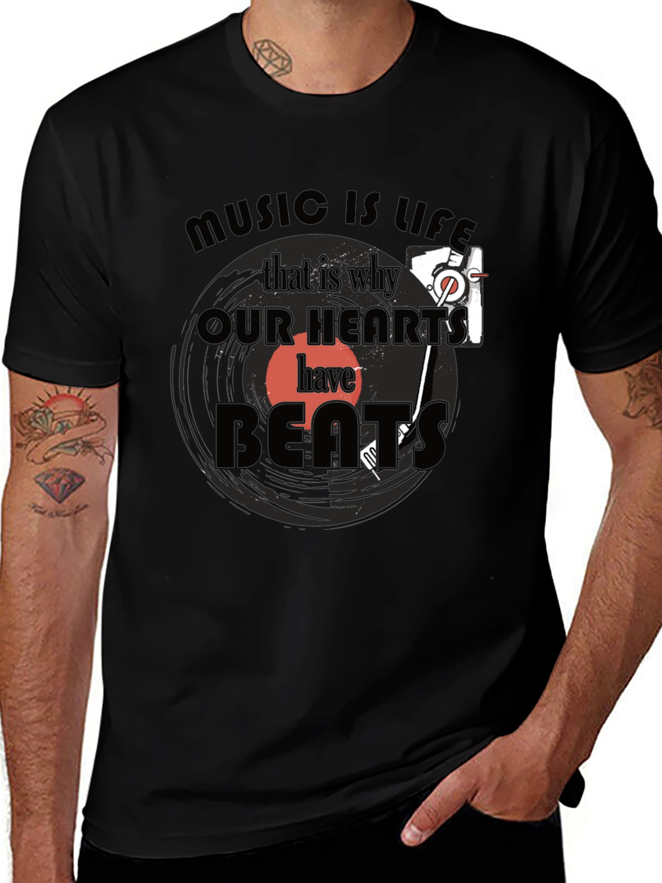 Music is Life Graphic Tee - Cotton Blend T-Shirt