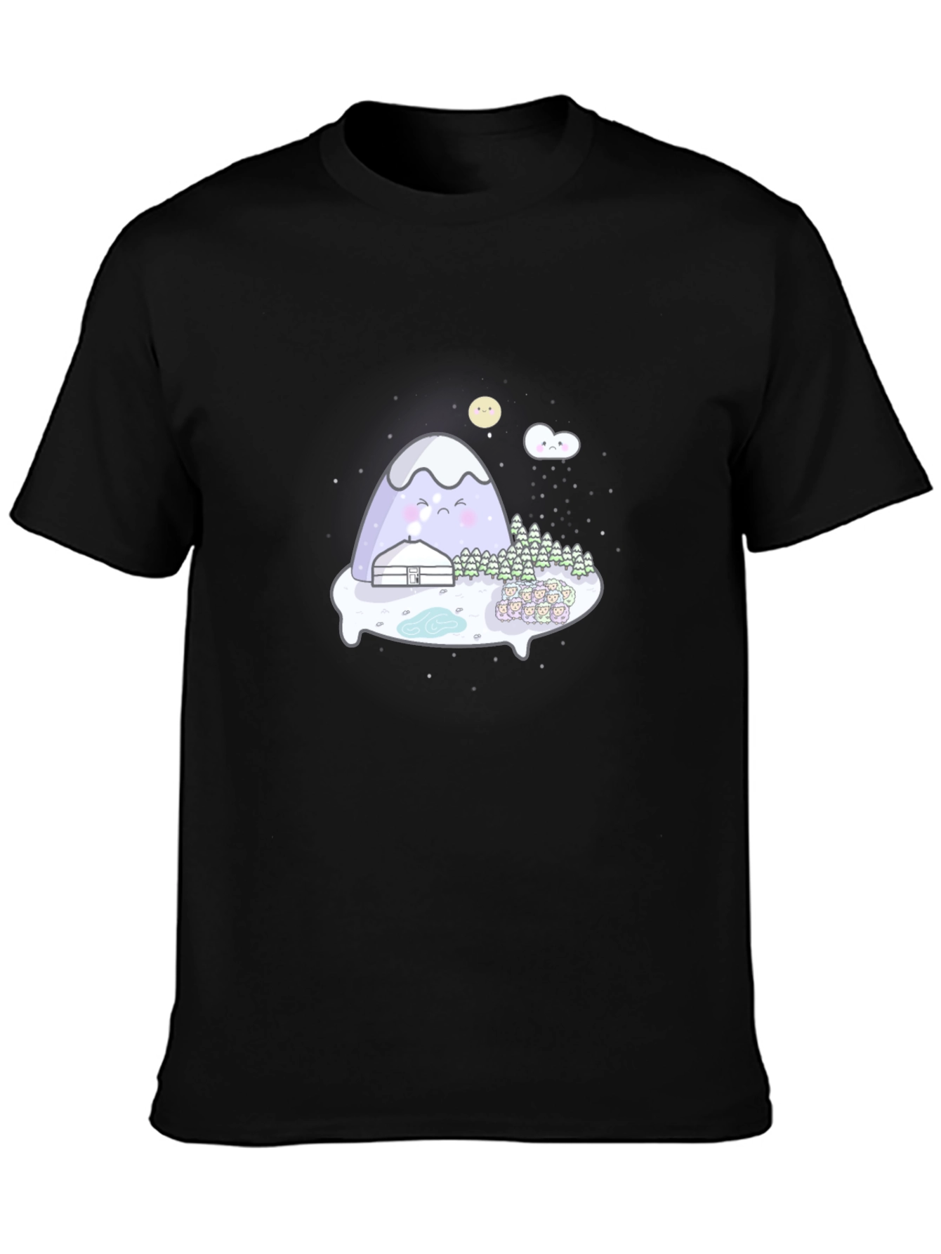 Cute Mountain Graphic Tee - Black Cotton T-Shirt
