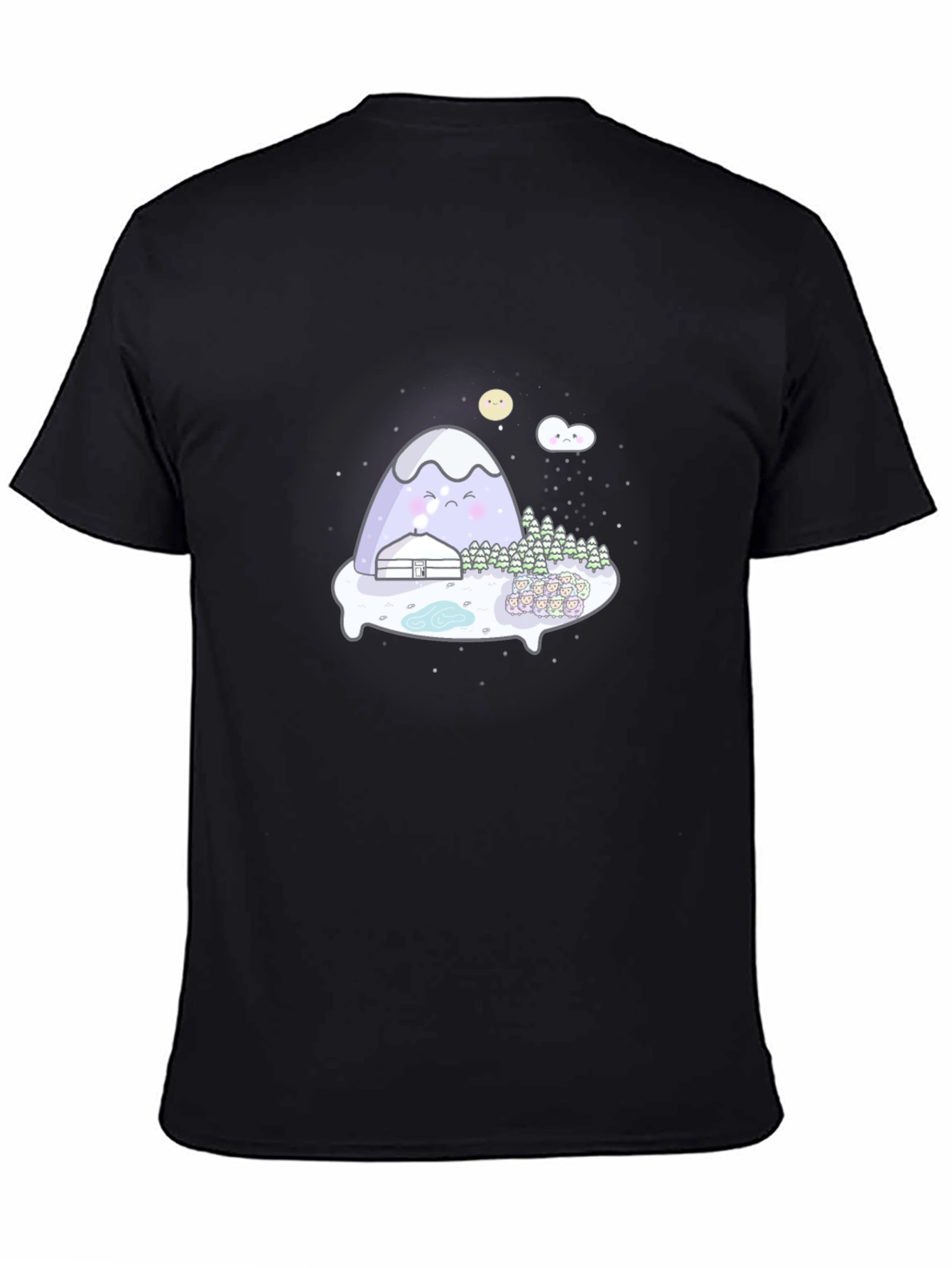 Cute Mountain Graphic Tee - Black Cotton T-Shirt