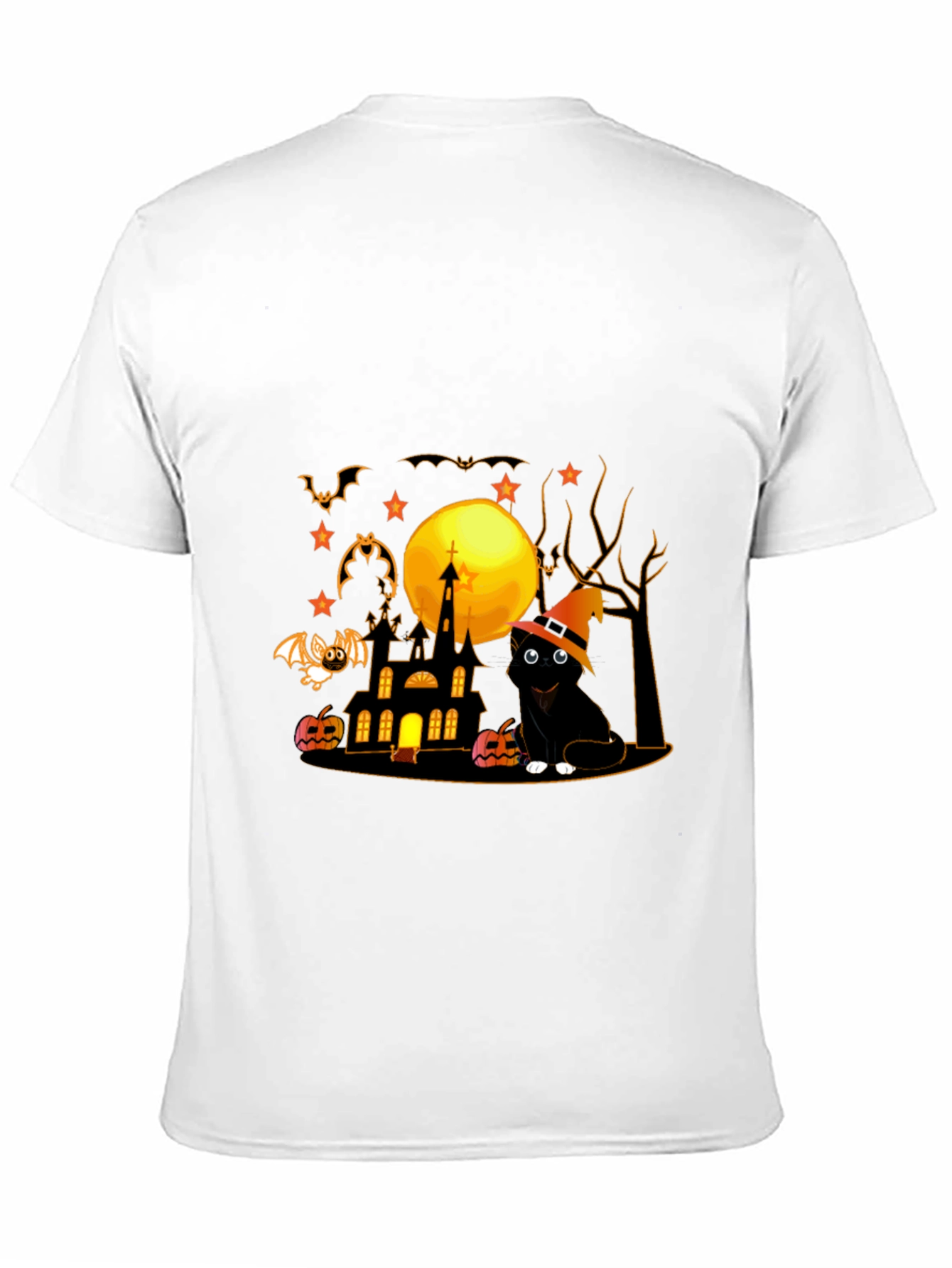 Halloween Cat & Haunted House Graphic Tee