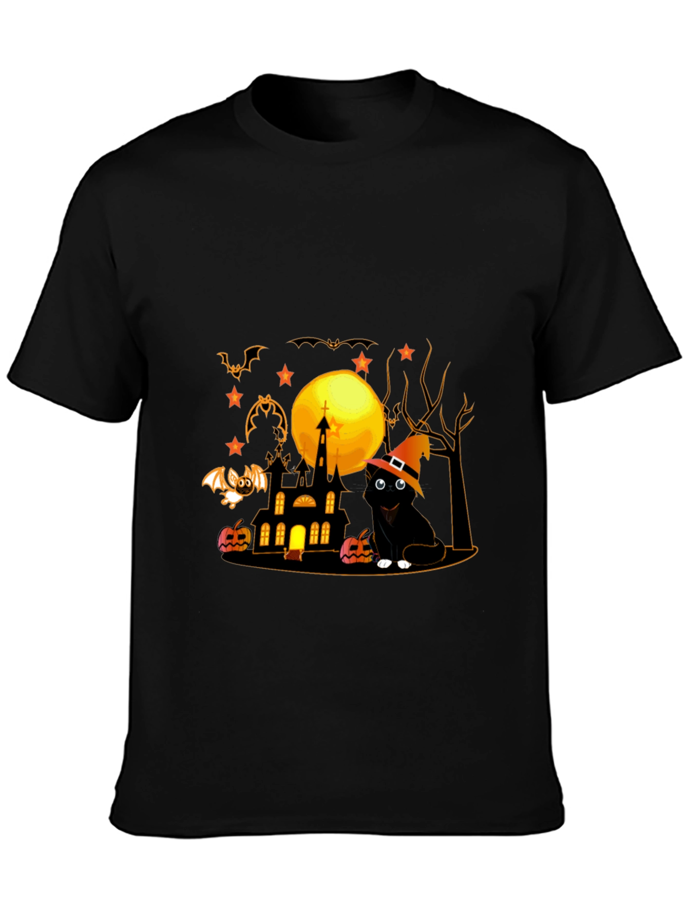 Halloween Cat & Haunted House Graphic Tee