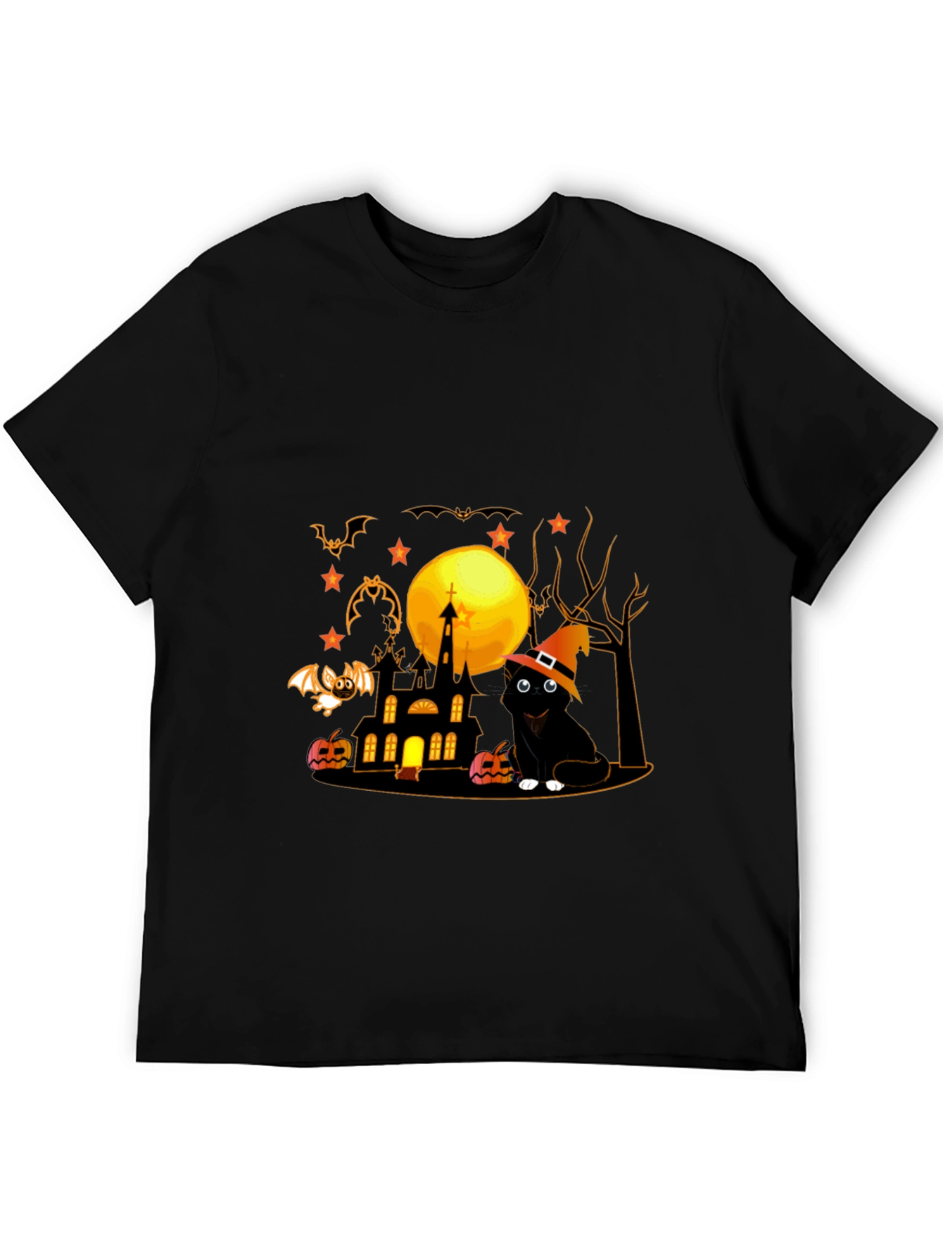 Halloween Cat & Haunted House Graphic Tee