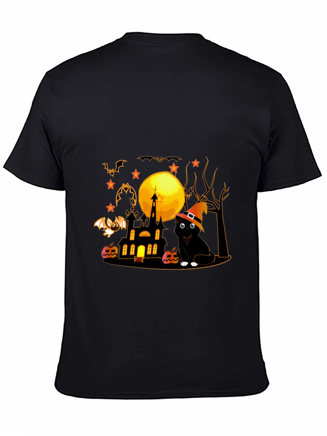 Halloween Cat & Haunted House Graphic Tee