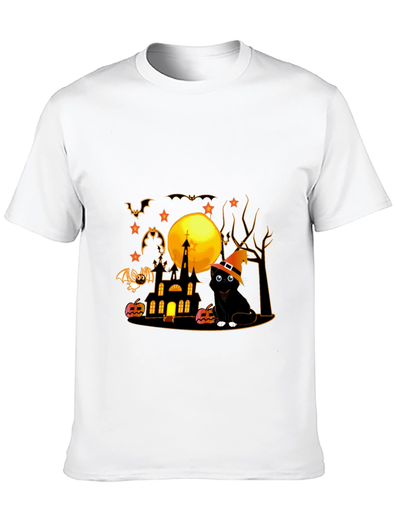 Halloween Cat & Haunted House Graphic Tee