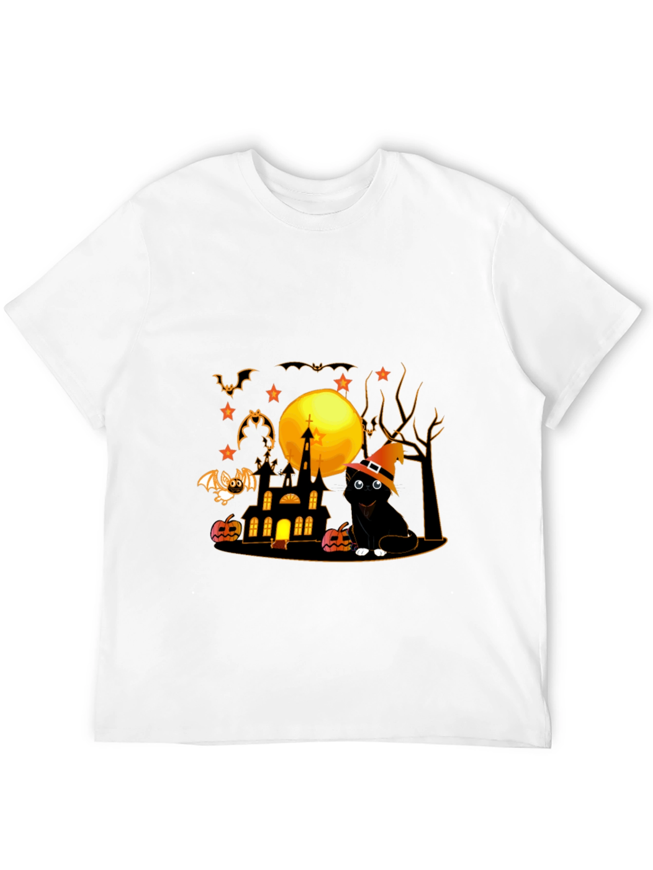 Halloween Cat & Haunted House Graphic Tee