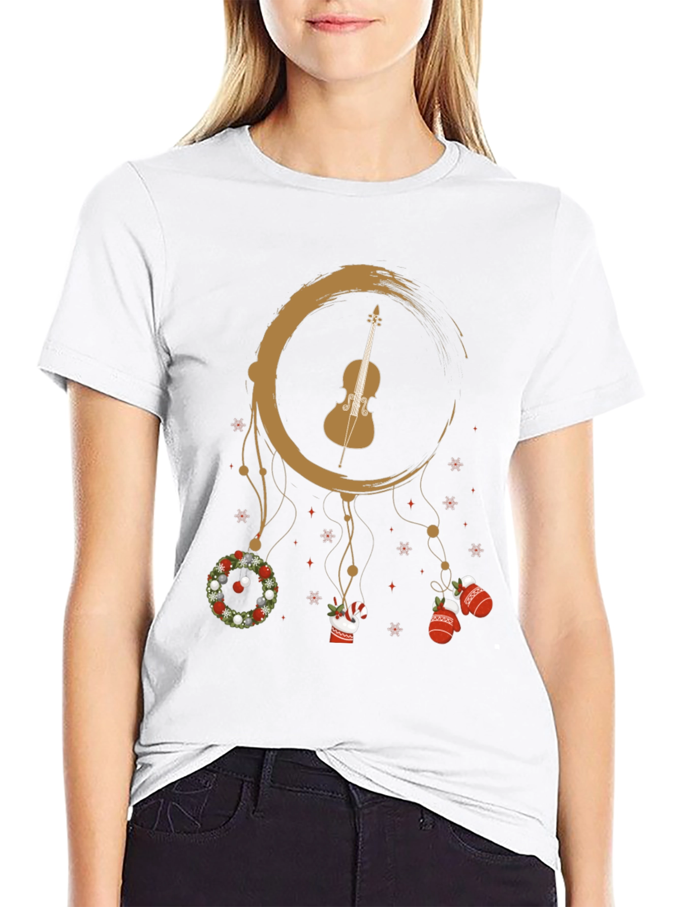 Musical Christmas T-Shirt: Violin Dreamcatcher Design