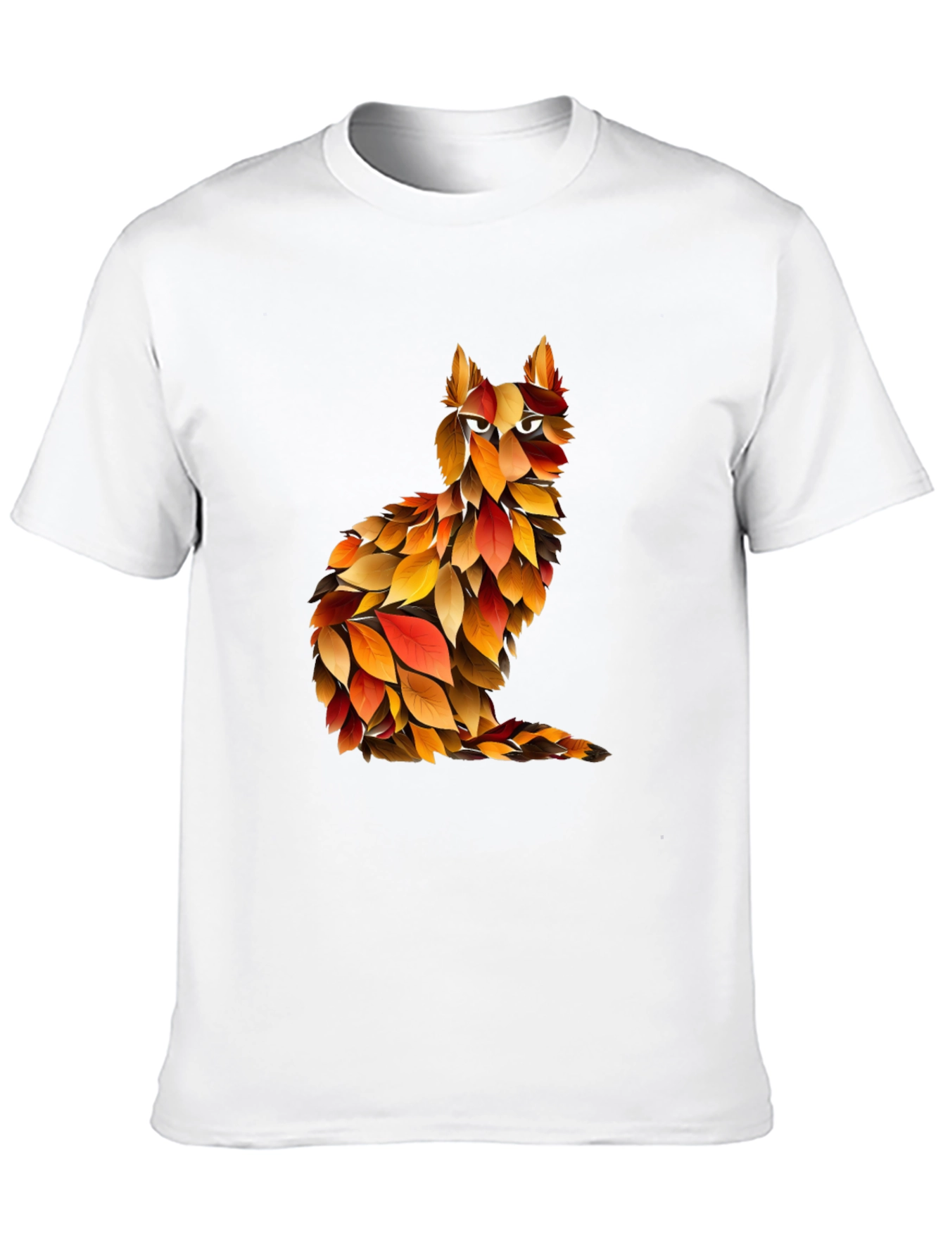 Autumn Leaf Cat Graphic T-Shirt - Unique Fall Design