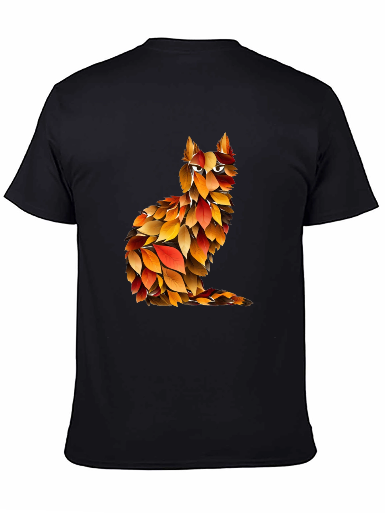 Autumn Leaf Cat Graphic T-Shirt - Unique Fall Design