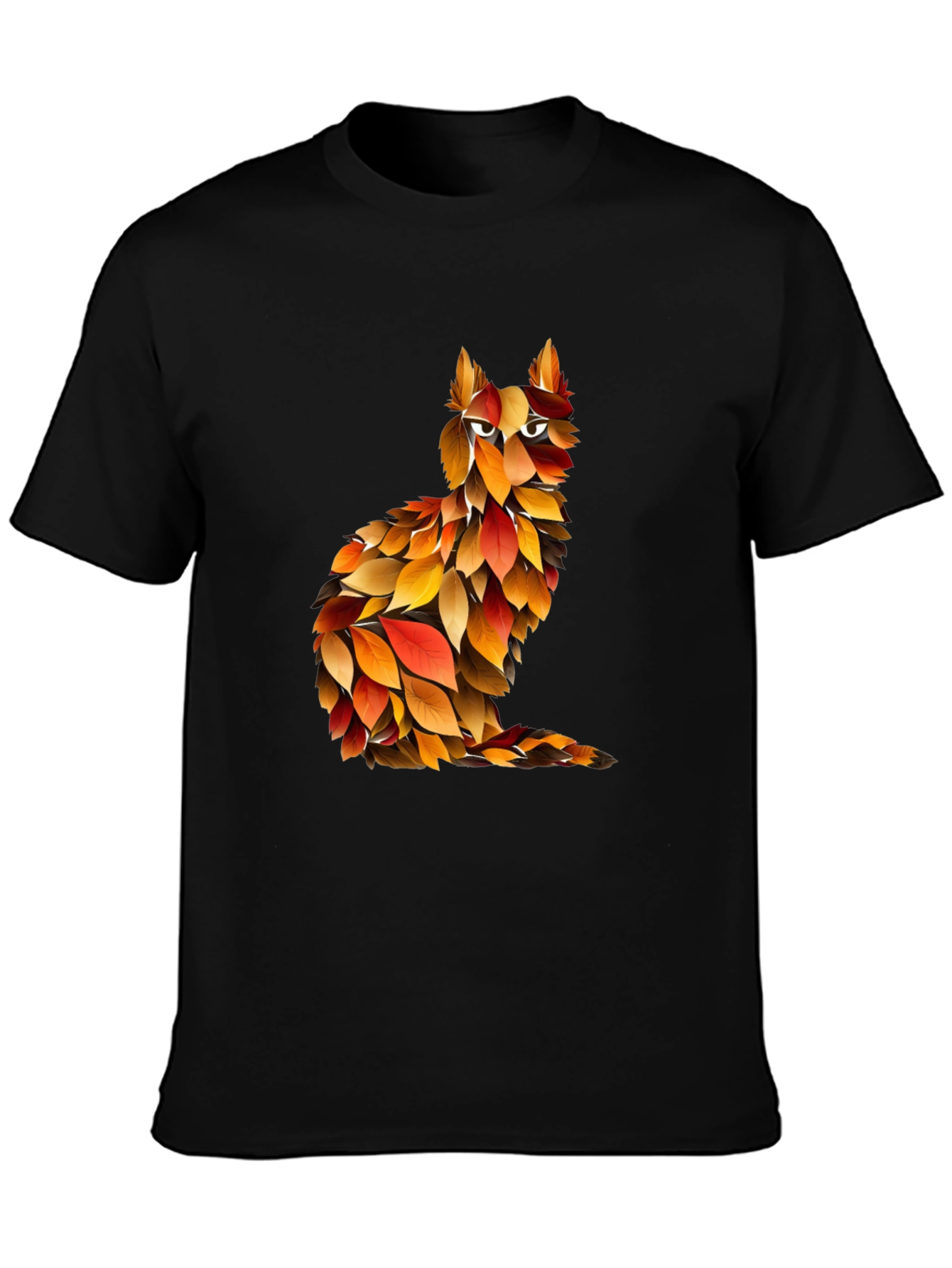 Autumn Leaf Cat Graphic T-Shirt - Unique Fall Design