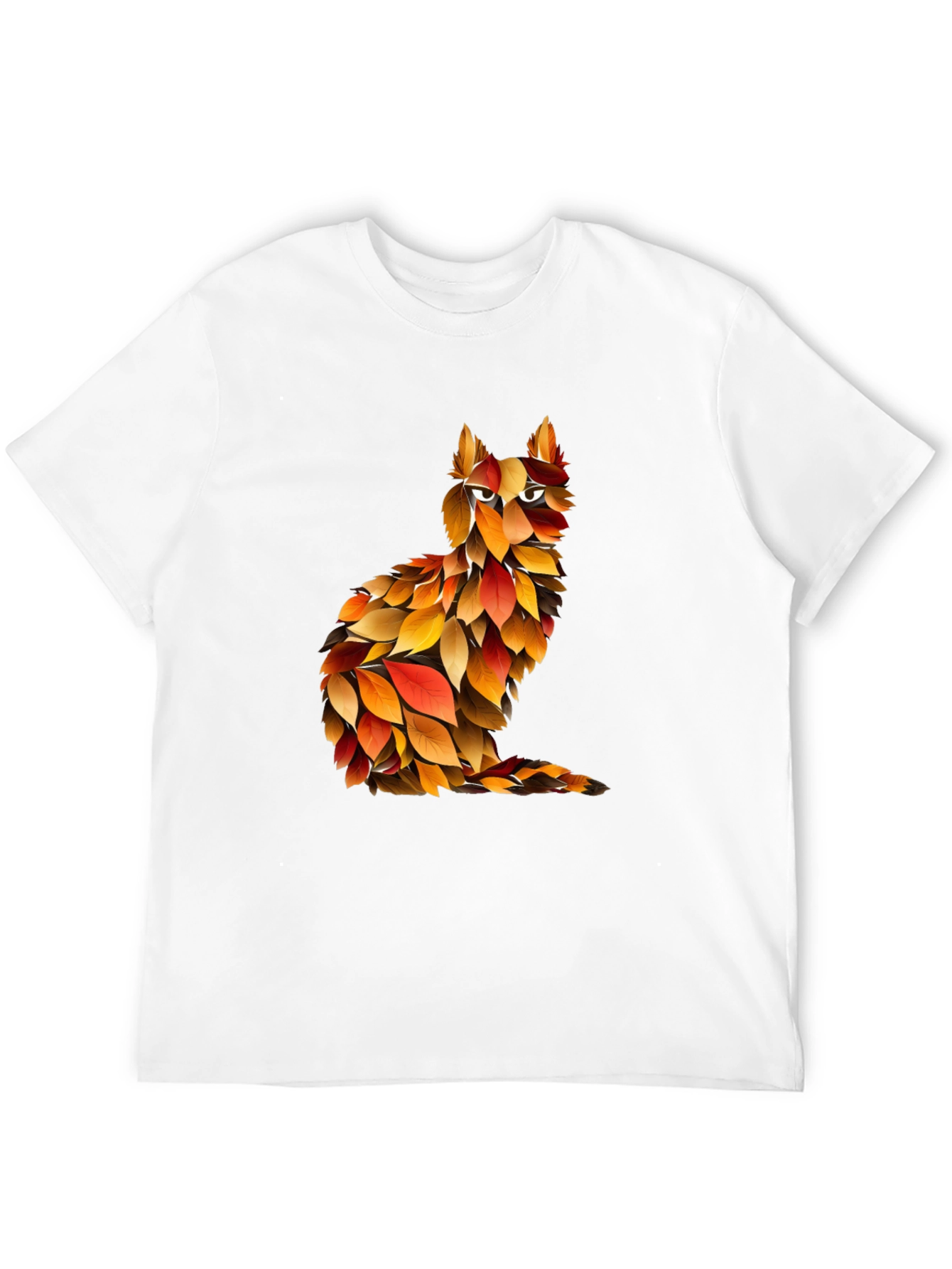 Autumn Leaf Cat Graphic T-Shirt - Unique Fall Design