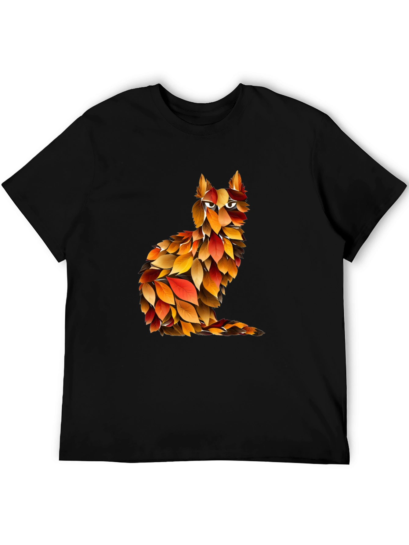 Autumn Leaf Cat Graphic T-Shirt - Unique Fall Design