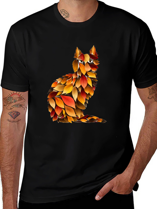 Autumn Leaf Cat Graphic T-Shirt - Unique Fall Design