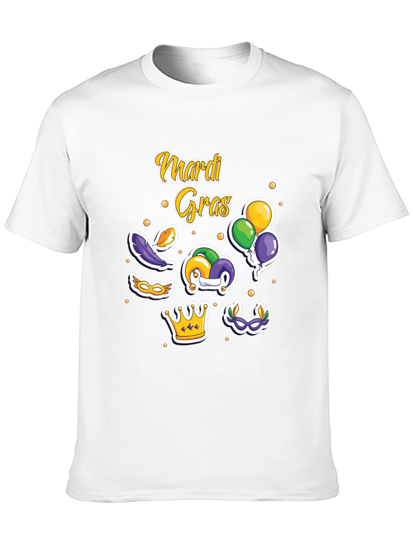 Mardi Gras T-Shirt with Masks Crown and Balloons Design