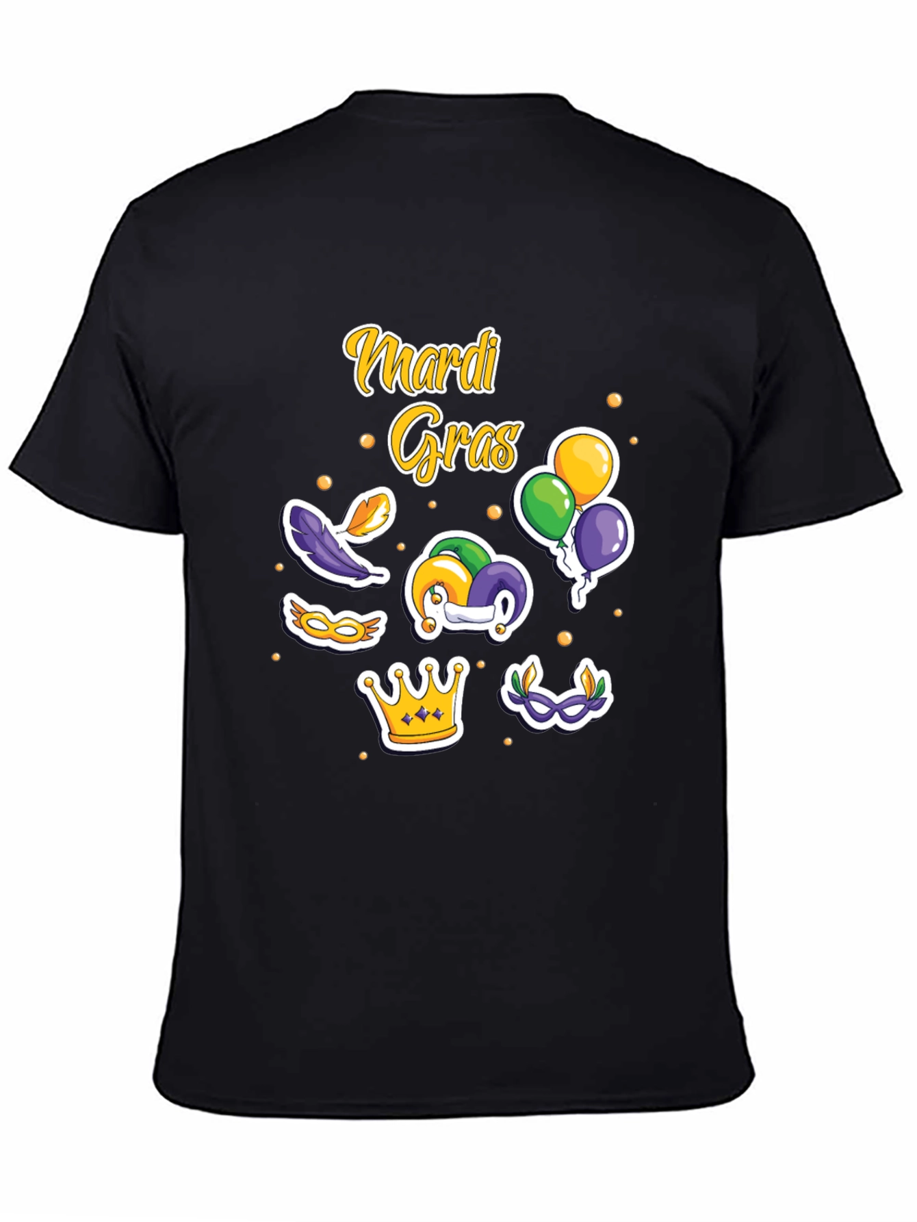 Mardi Gras T-Shirt with Masks Crown and Balloons Design