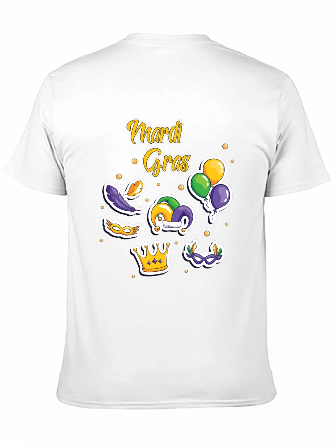 Mardi Gras T-Shirt with Masks Crown and Balloons Design