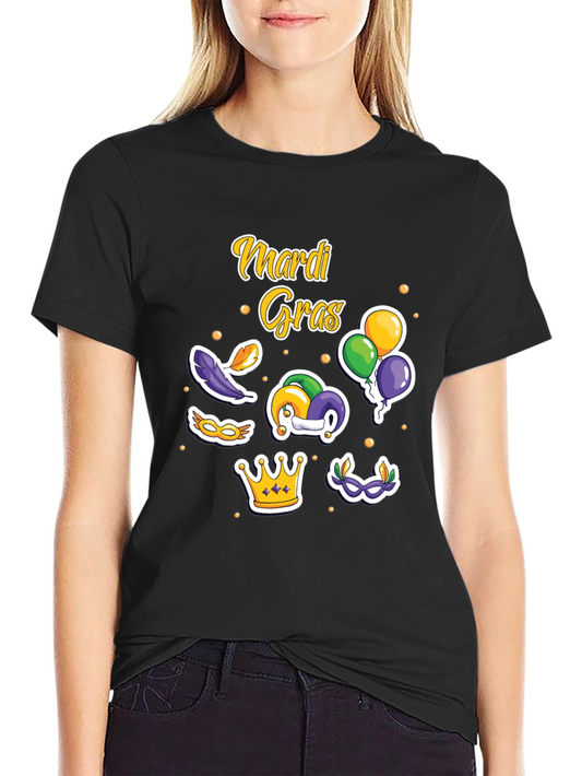 Mardi Gras T-Shirt with Masks Crown and Balloons Design