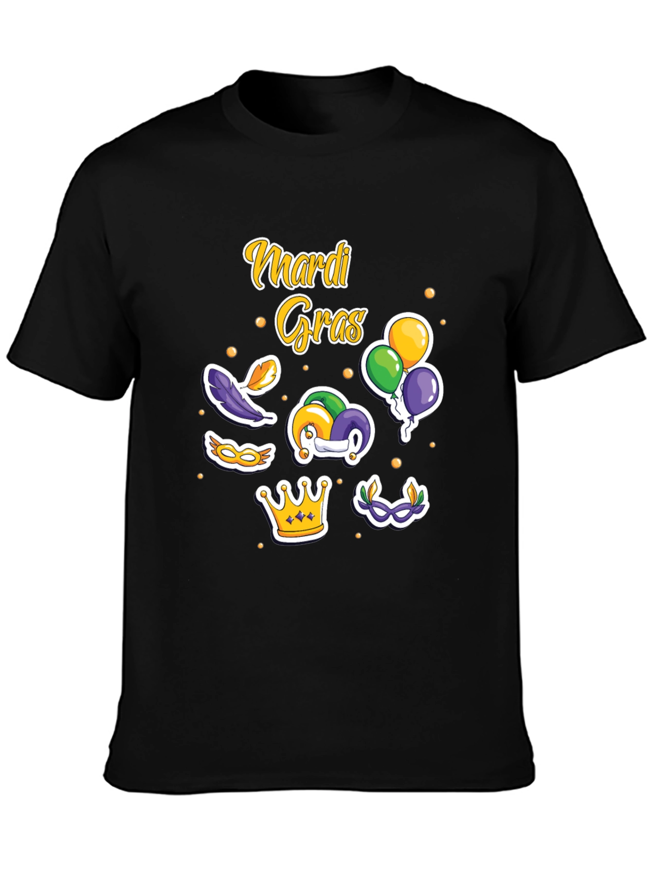 Mardi Gras T-Shirt with Masks Crown and Balloons Design