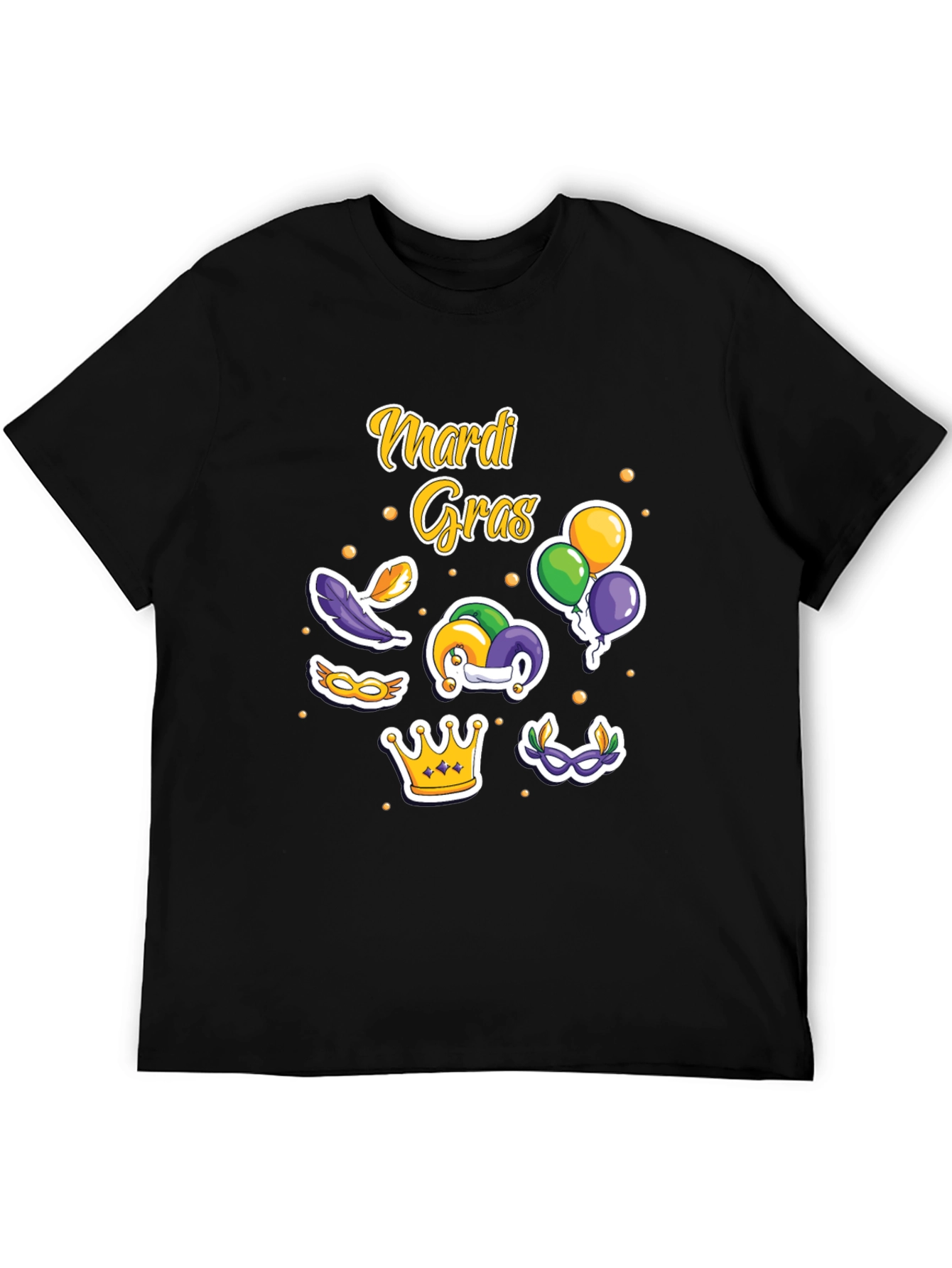 Mardi Gras T-Shirt with Masks Crown and Balloons Design