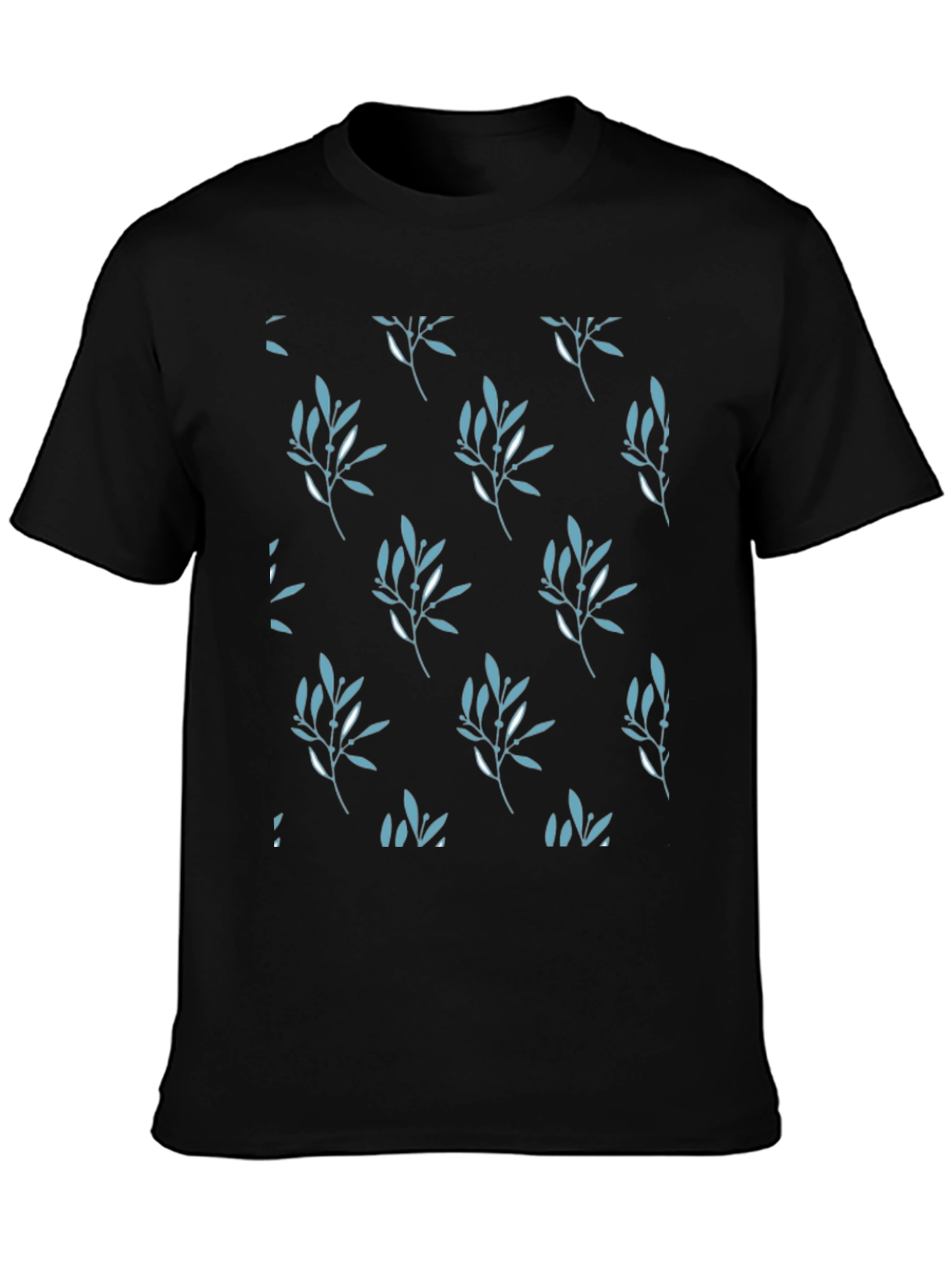 Mens Black Leaf Patterned T-Shirt