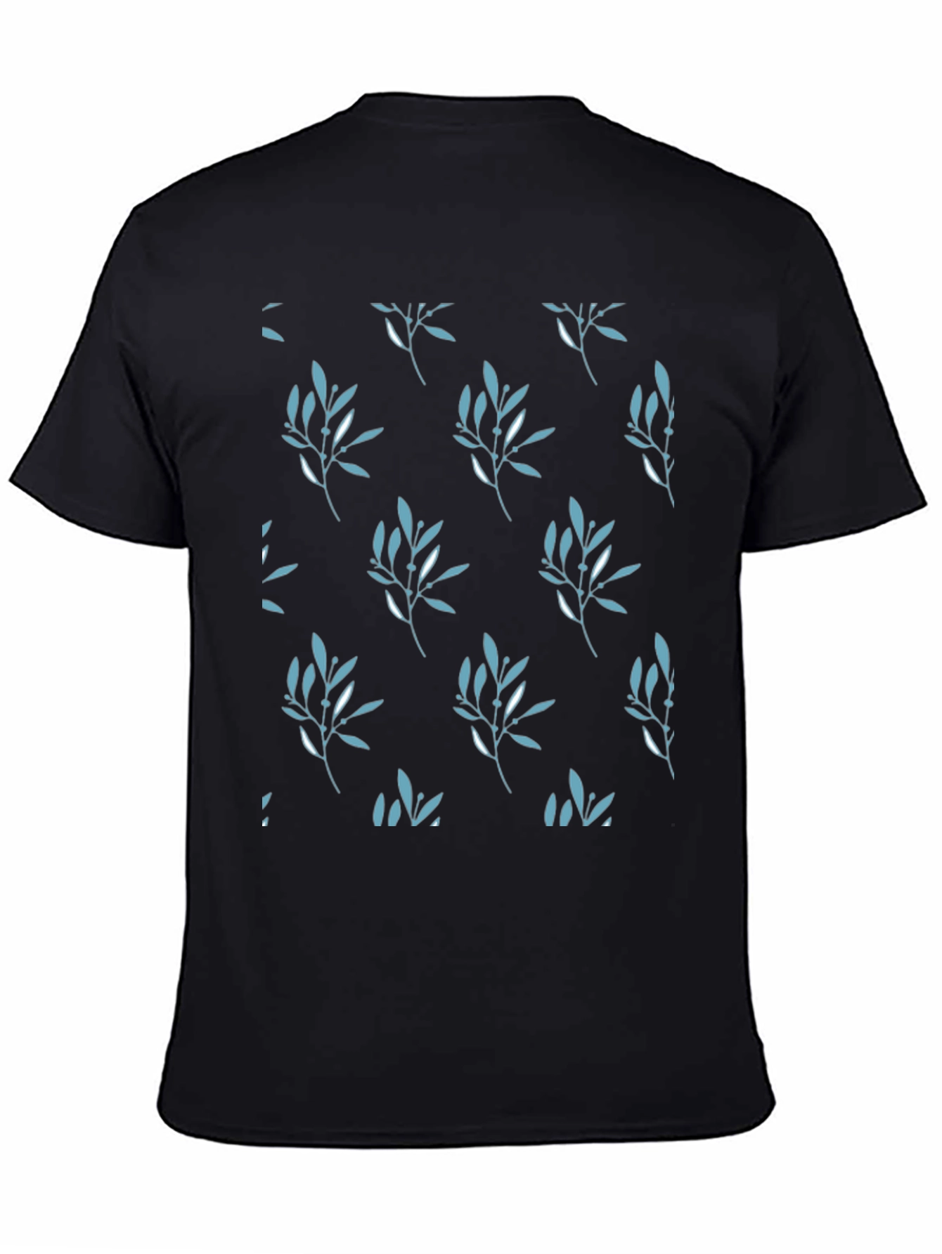 Mens Black Leaf Patterned T-Shirt