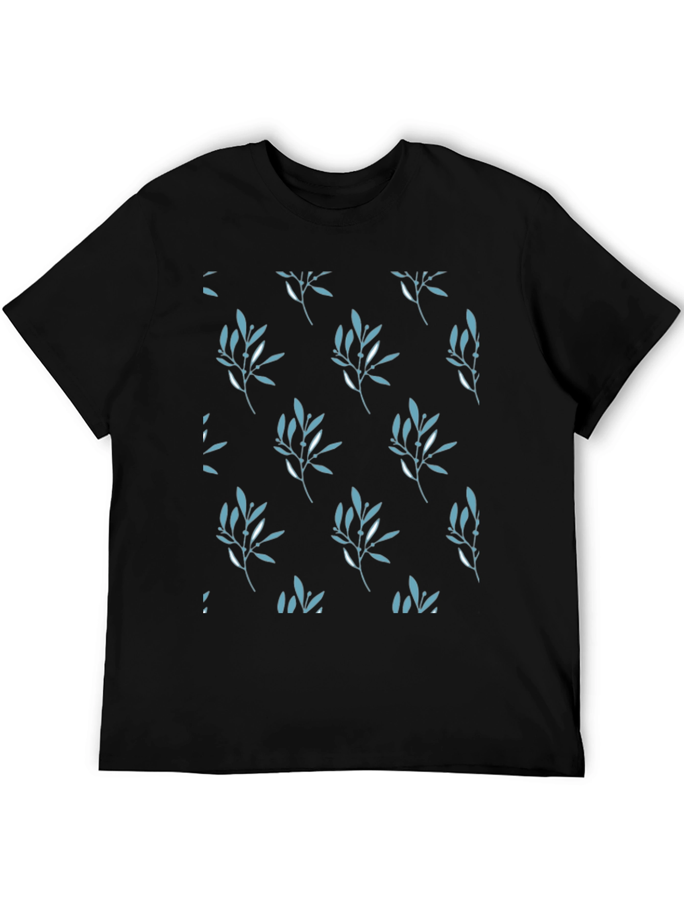 Mens Black Leaf Patterned T-Shirt