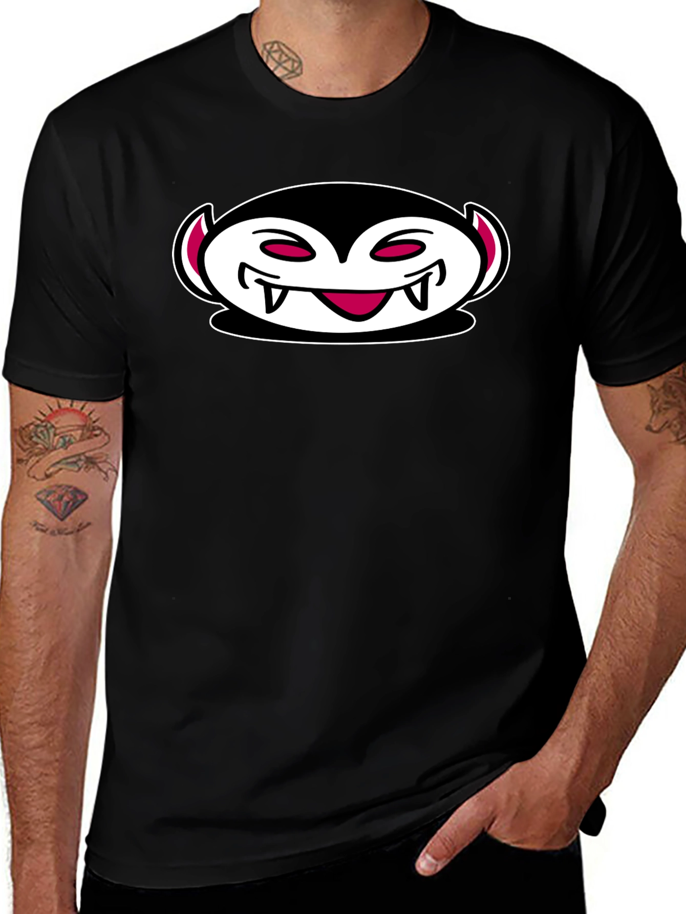 Vampire Emoji Black Cotton T-Shirt